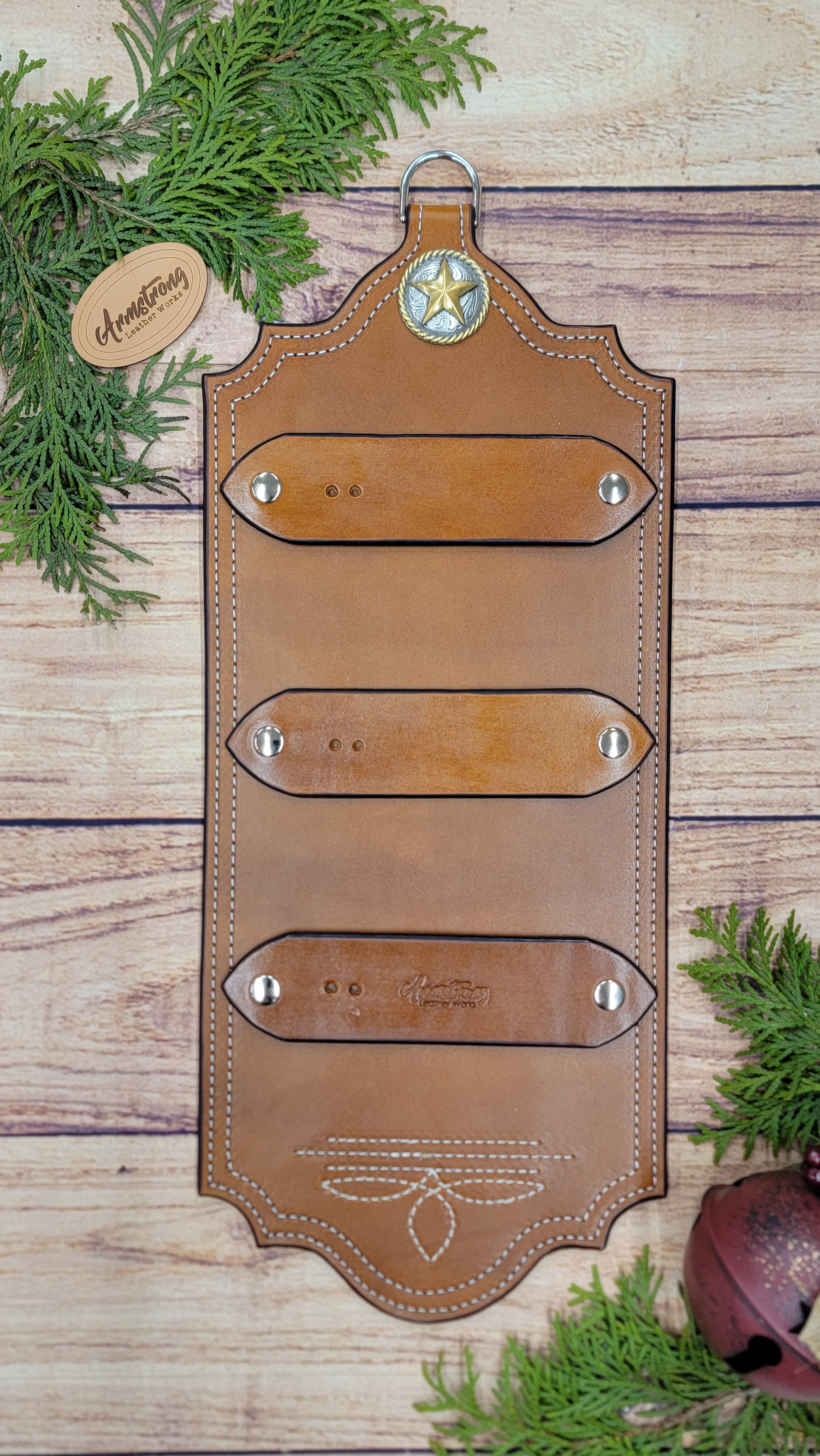 Three Buckle: White Stitching with Star and Rope Concho