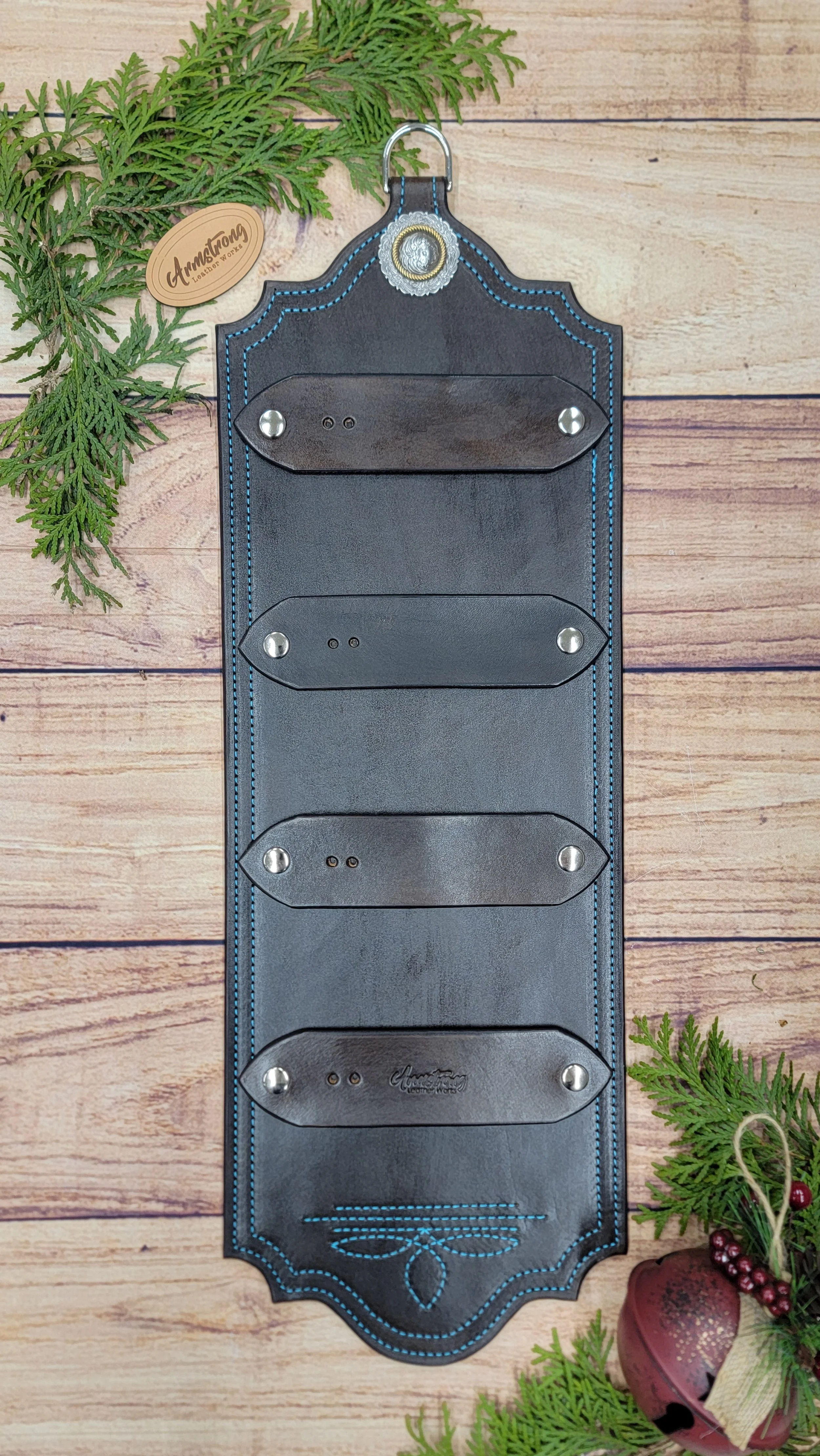 Four Buckle: Show Brown in Turquoise Stitching with Fancy Concho