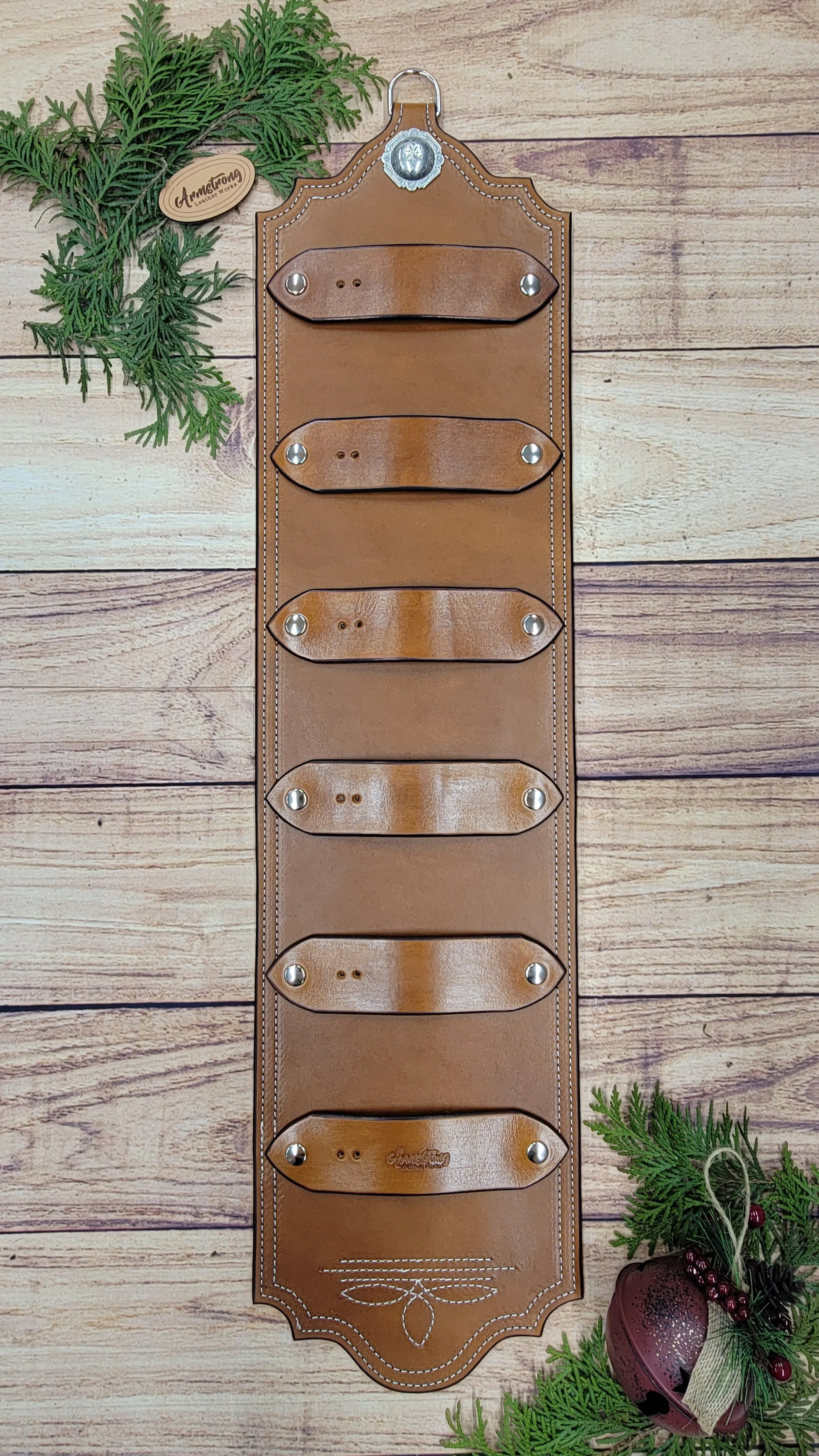 Six Buckle: White Stitching with Square Concho
