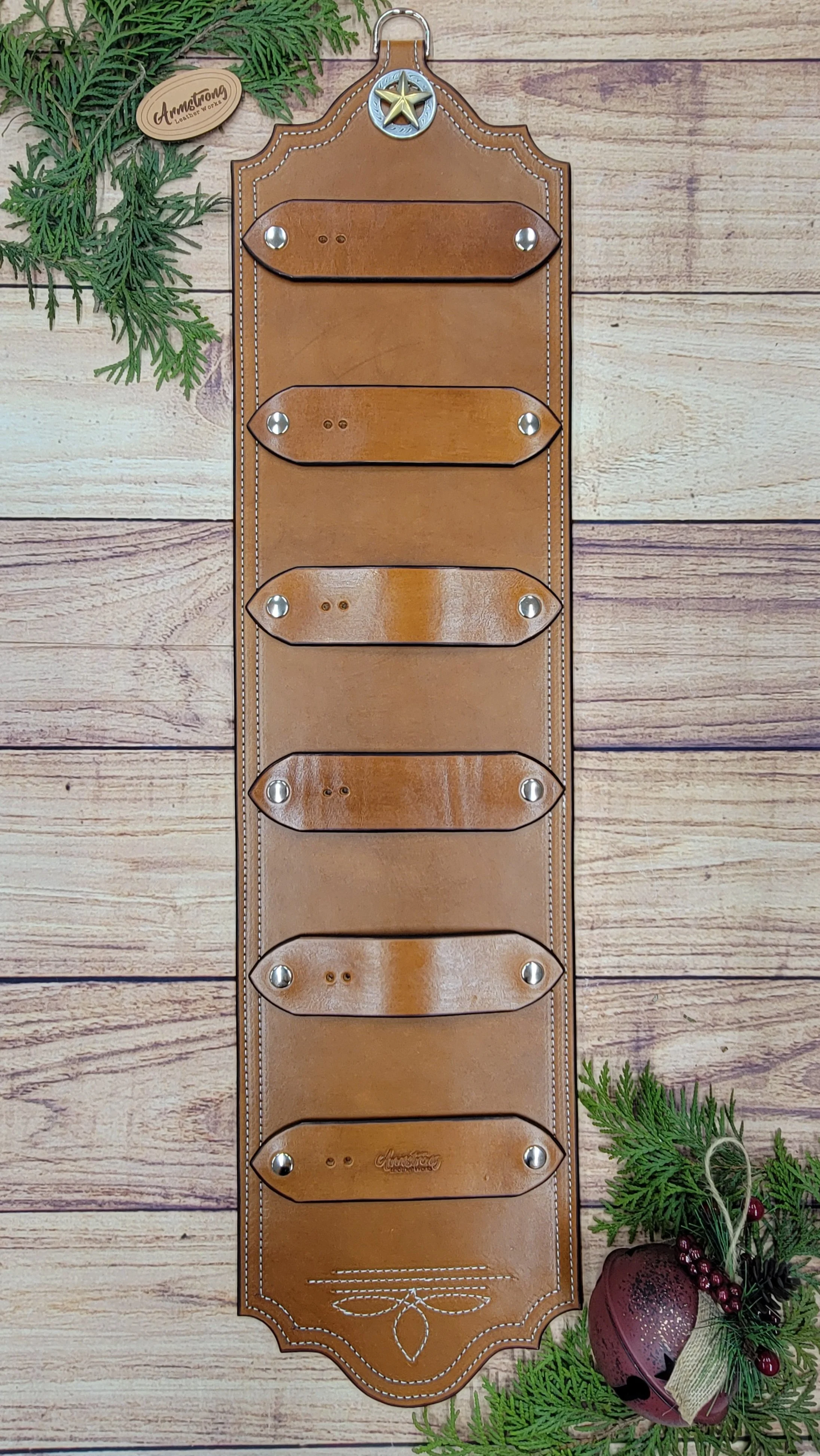 Six Buckle: White Stitching with Large Star Concho