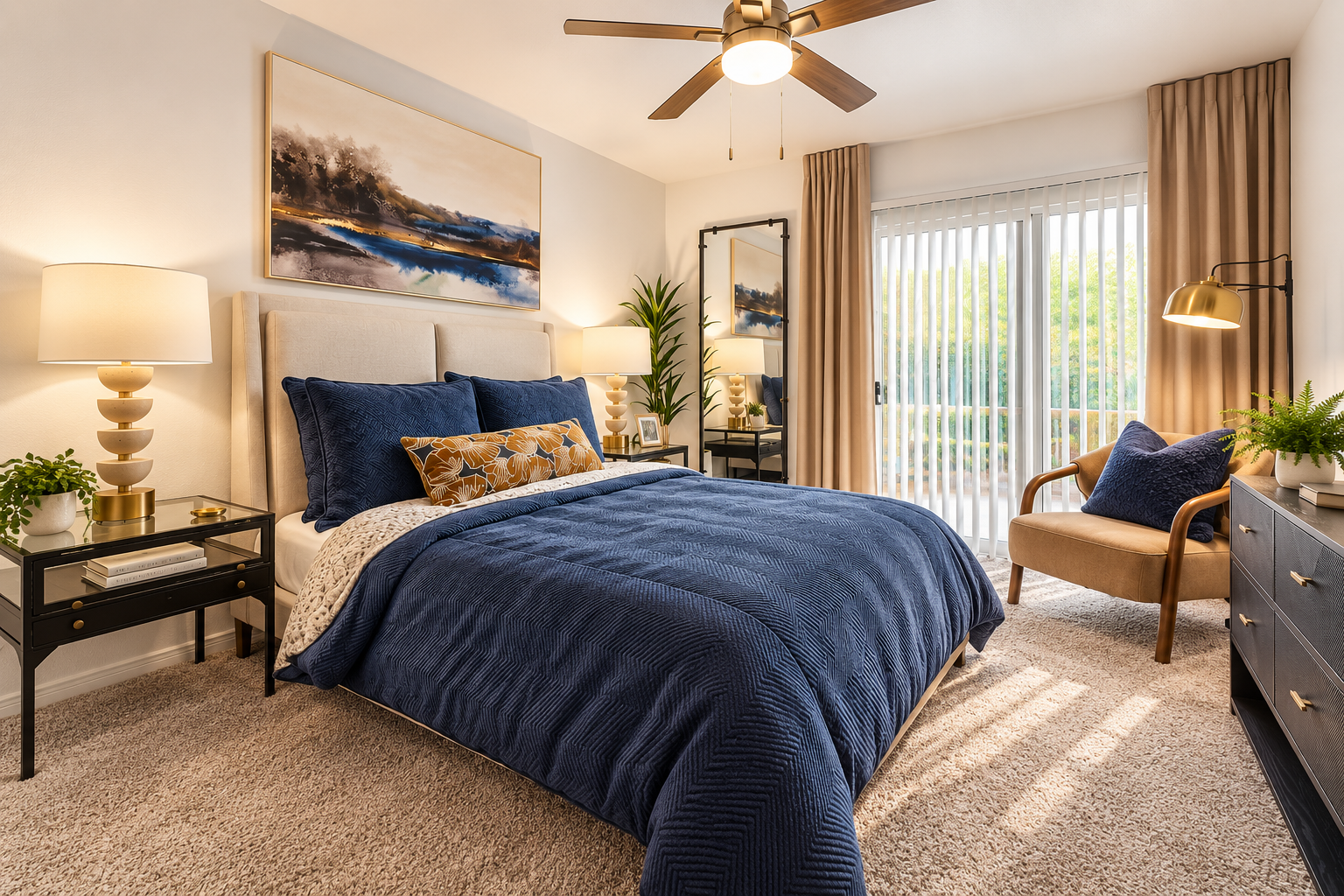 Warm Navy-Gold Contemporary Bedroom.png