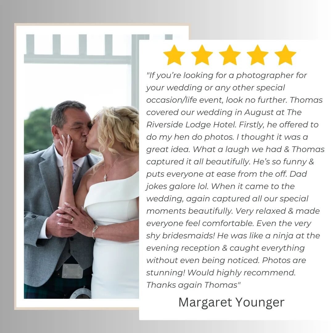 An amazing review from Margaret Younger. Every review made me realise that I made the right decision to start in wedding photography. 

#ayrshire #ayrshireweddingphotographer #ayrshirephotographer #weddingreviews #weddingphotographerayrshire #wedding