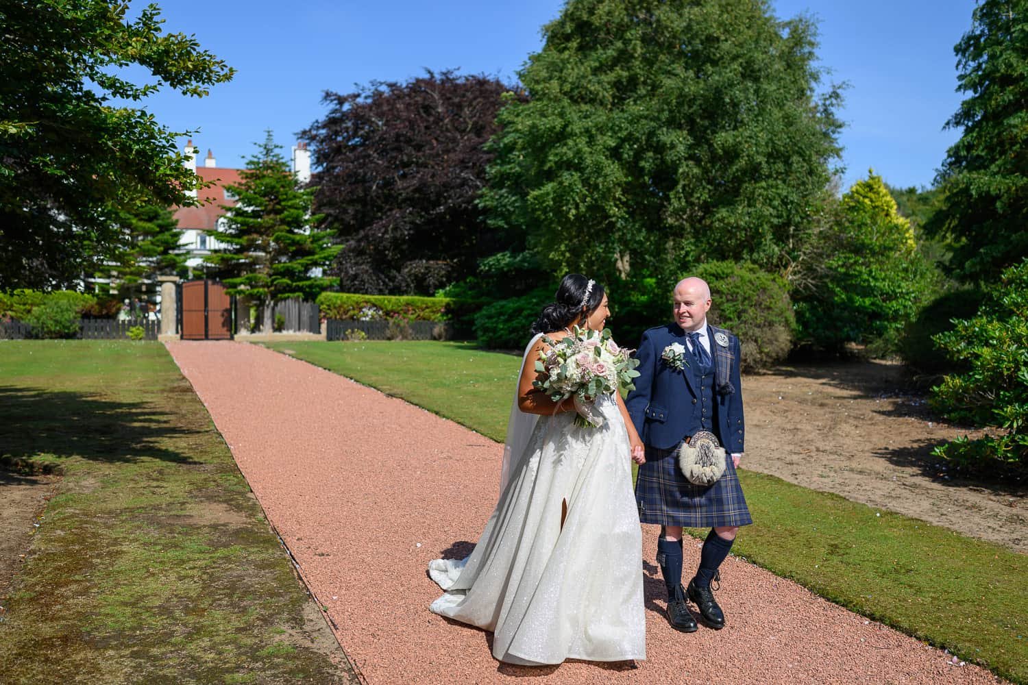 Natural wedding portrait on driveway at Lochgreen House Hotel Ayrshire