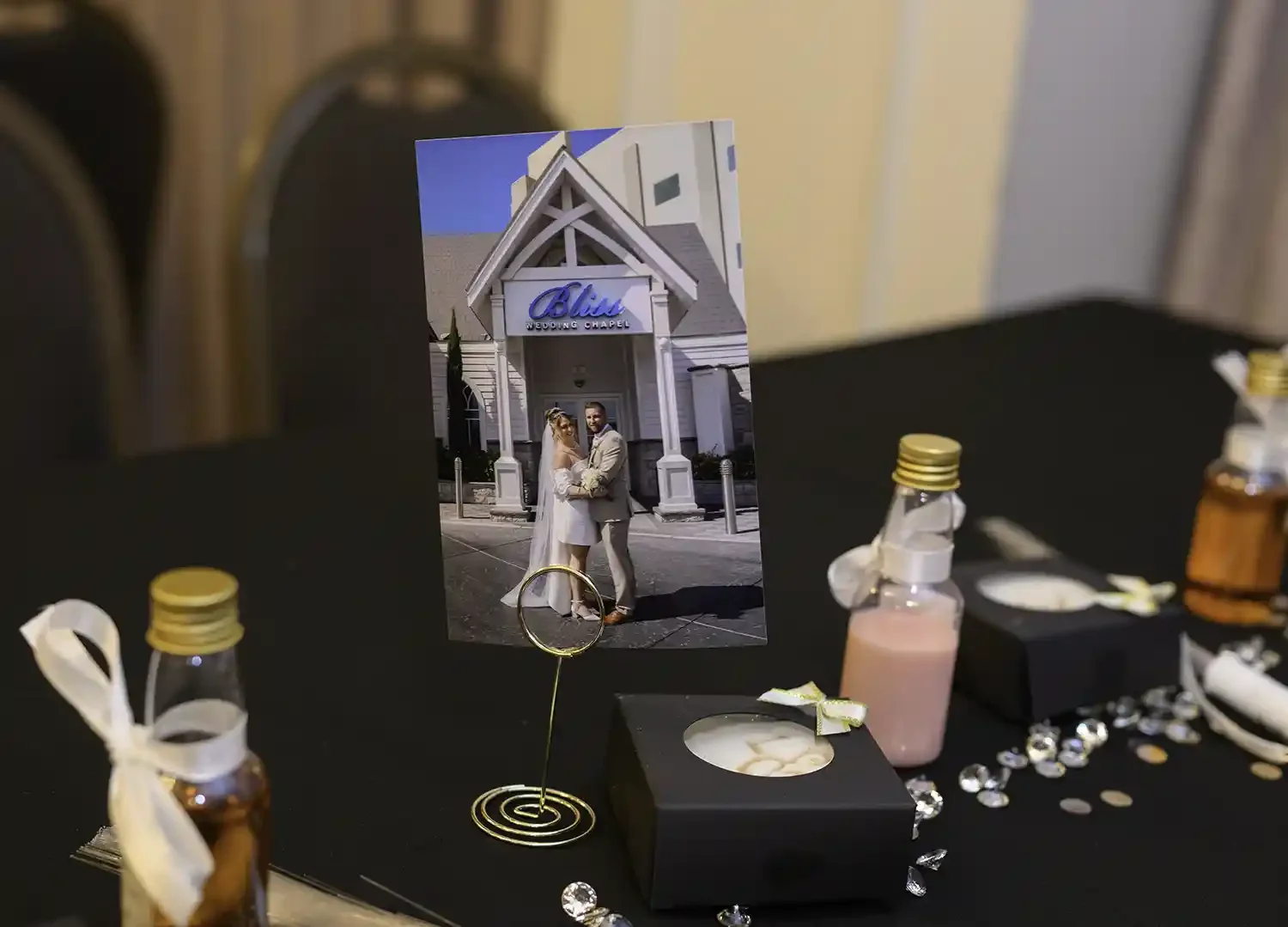 Las Vegas wedding chapel photo display from Lacie and Bob’s wedding reception at The Stravaig Ayr