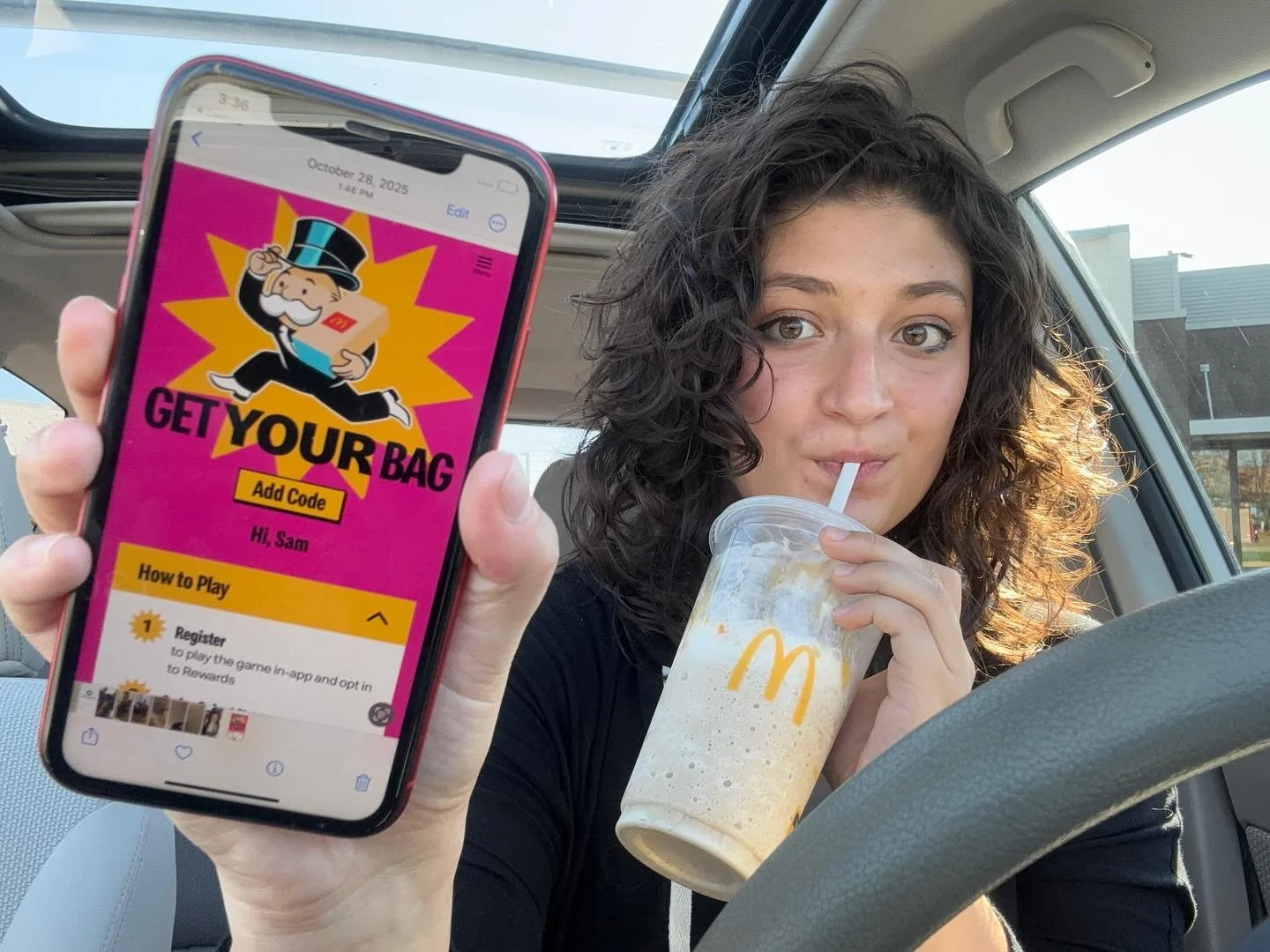 Got myself a Caramel Frapp&eacute; on the way to rehearsal and scored a tile on my #monopoly board! Monopoly at #mcdonalds goes through November 2, but prizes you earn are redeemable through November 23.