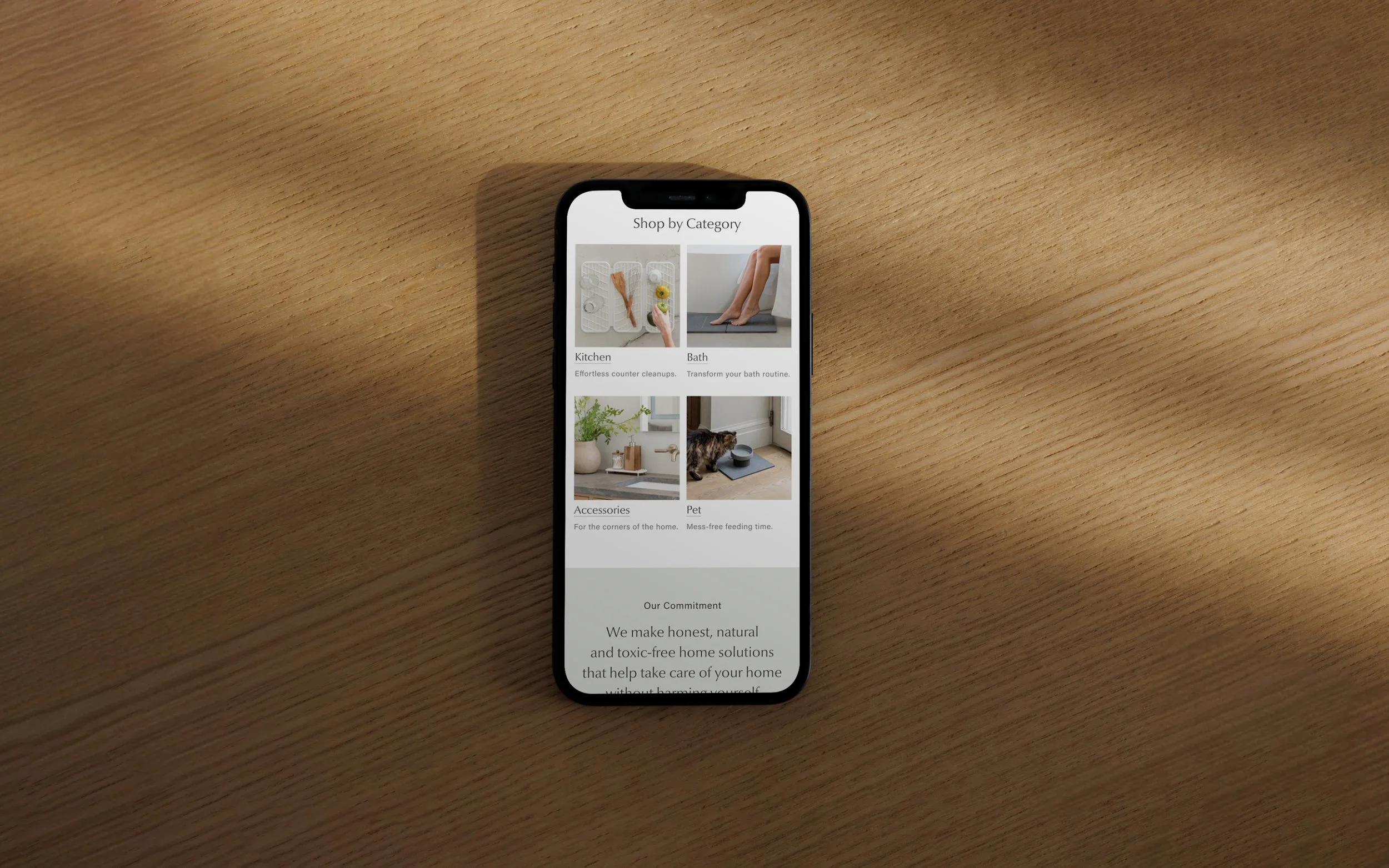 mobile design for home decor start up featuring category menu and scrolling experience