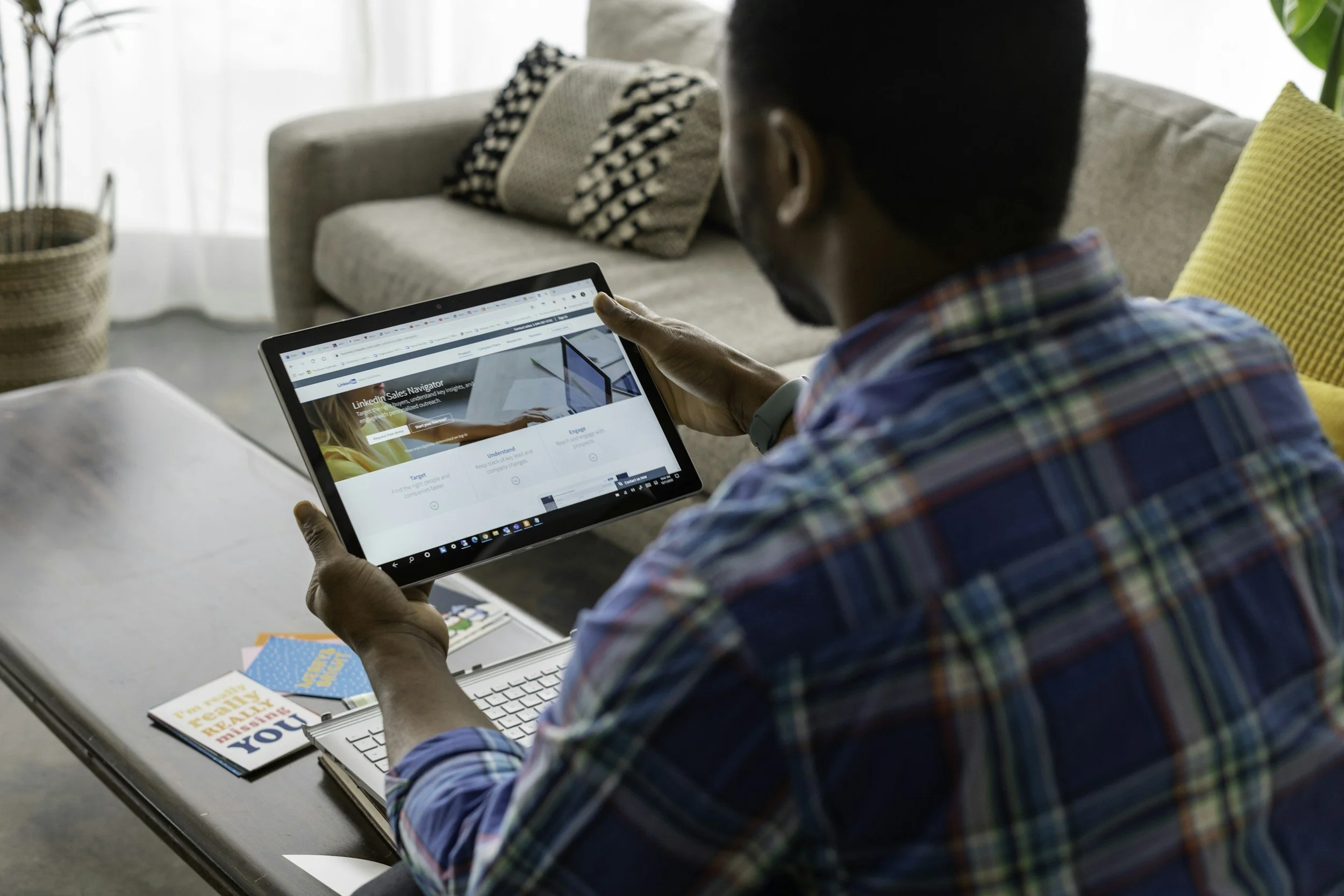 Man Doing Job Search on LinkedIn