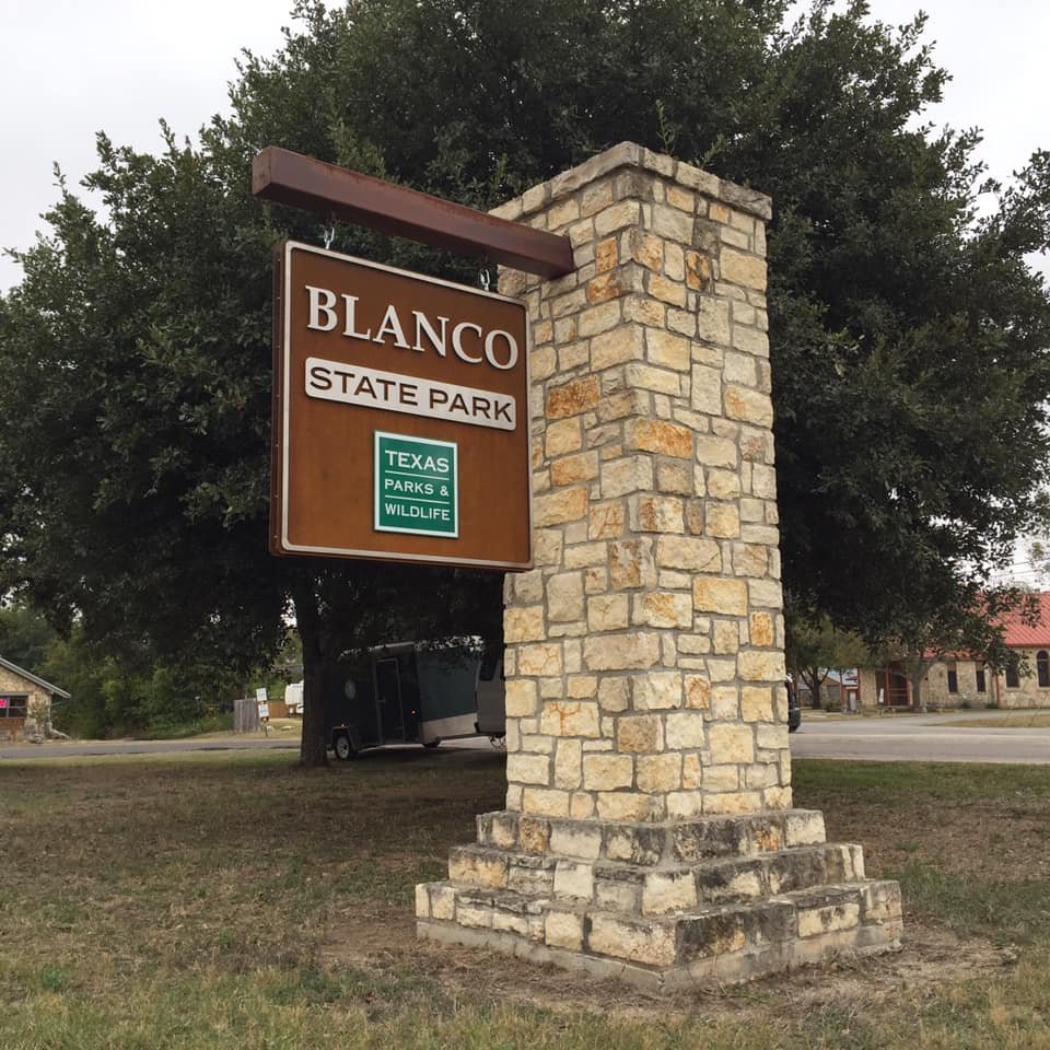 Stone footings for park entrance signs