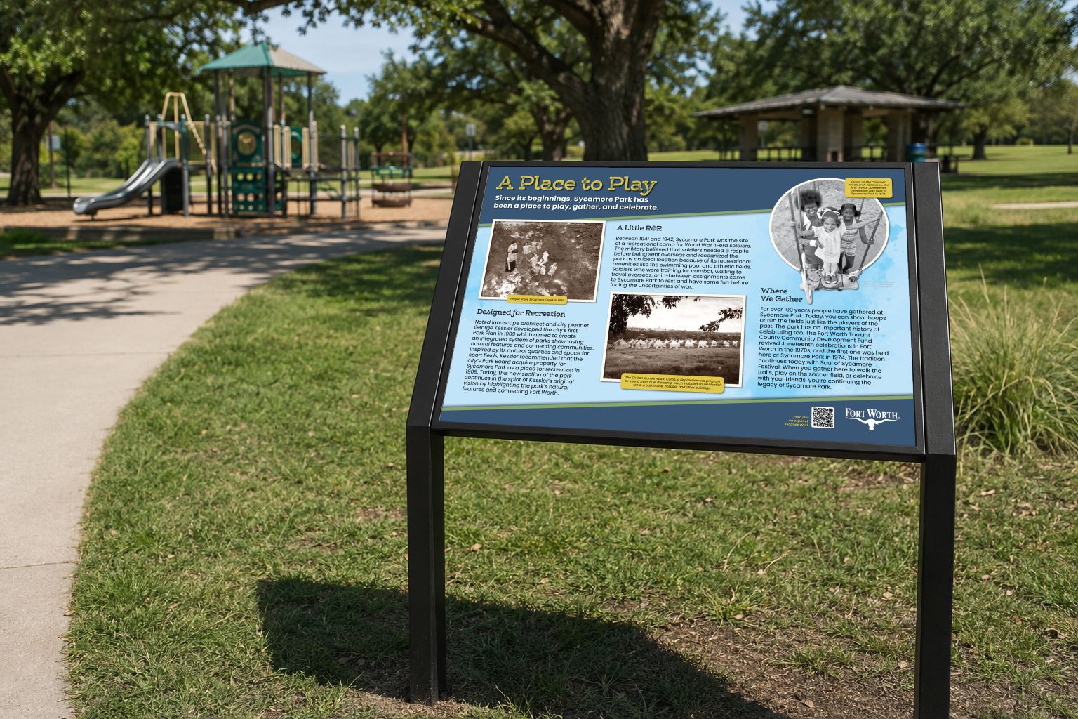 Custom signage, Fort Worth Sycamore Park, a place to play—Mock-up (1).png