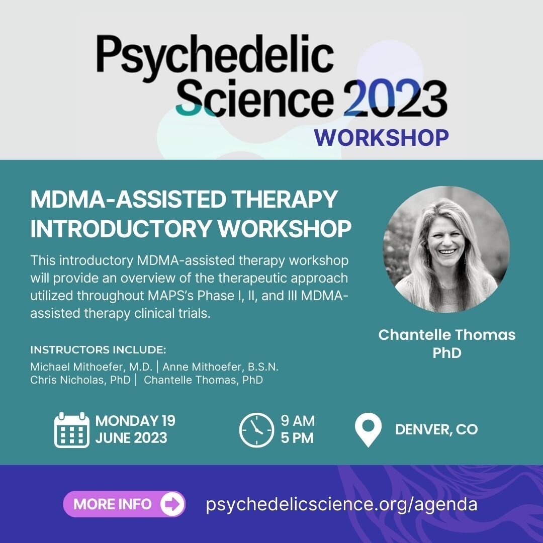 The workshop is sold out!⁠
⁠
Among the incredible lineup of speakers at this year's Psychedelic Science conference, @drchantellethomas will be presenting a pre-conference workshop with colleagues Michael Mithoefer, Anne Mithoefer, &amp; Chris Nichola