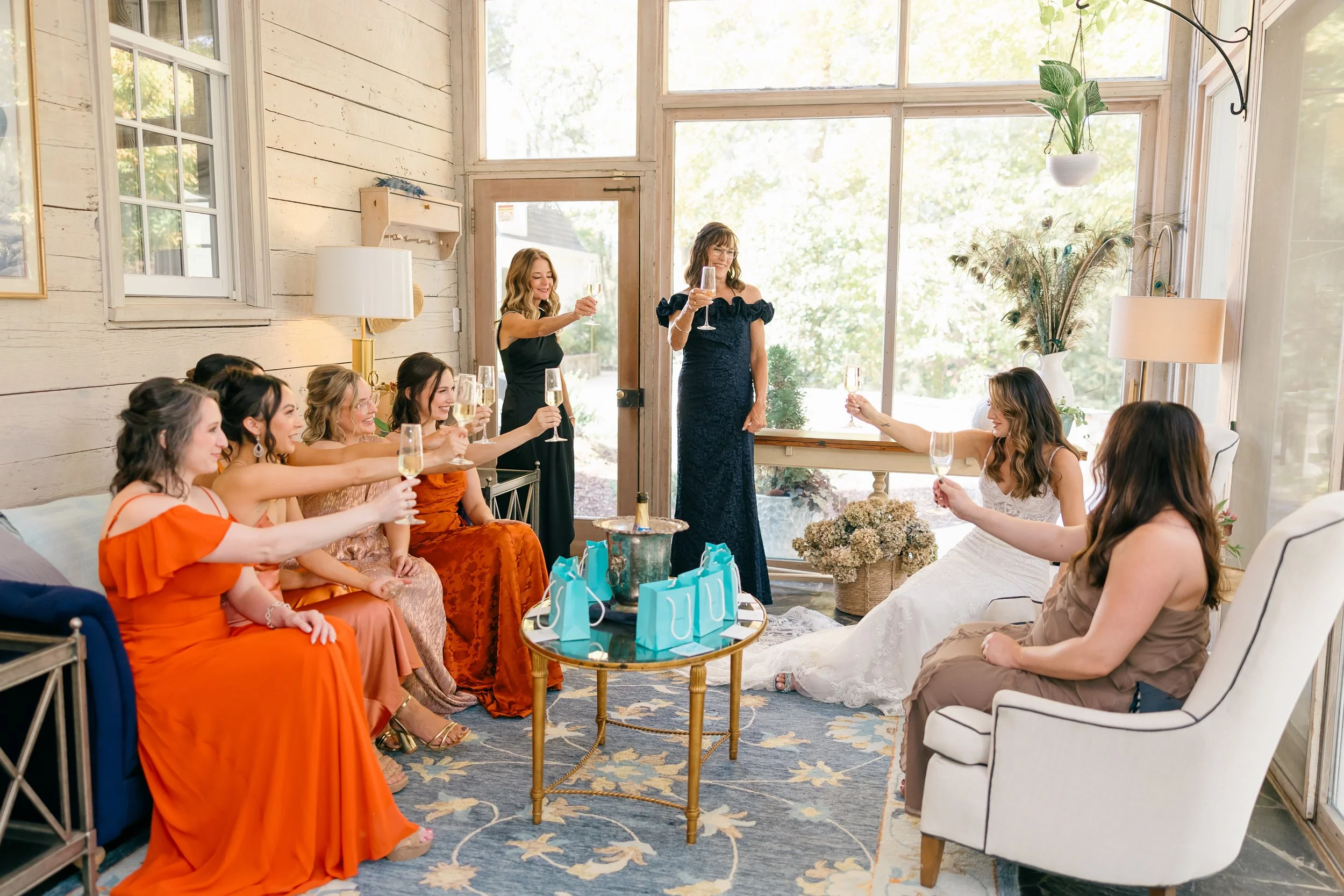 Champagne toast with members of the bridal party before the wedding ceremony begins