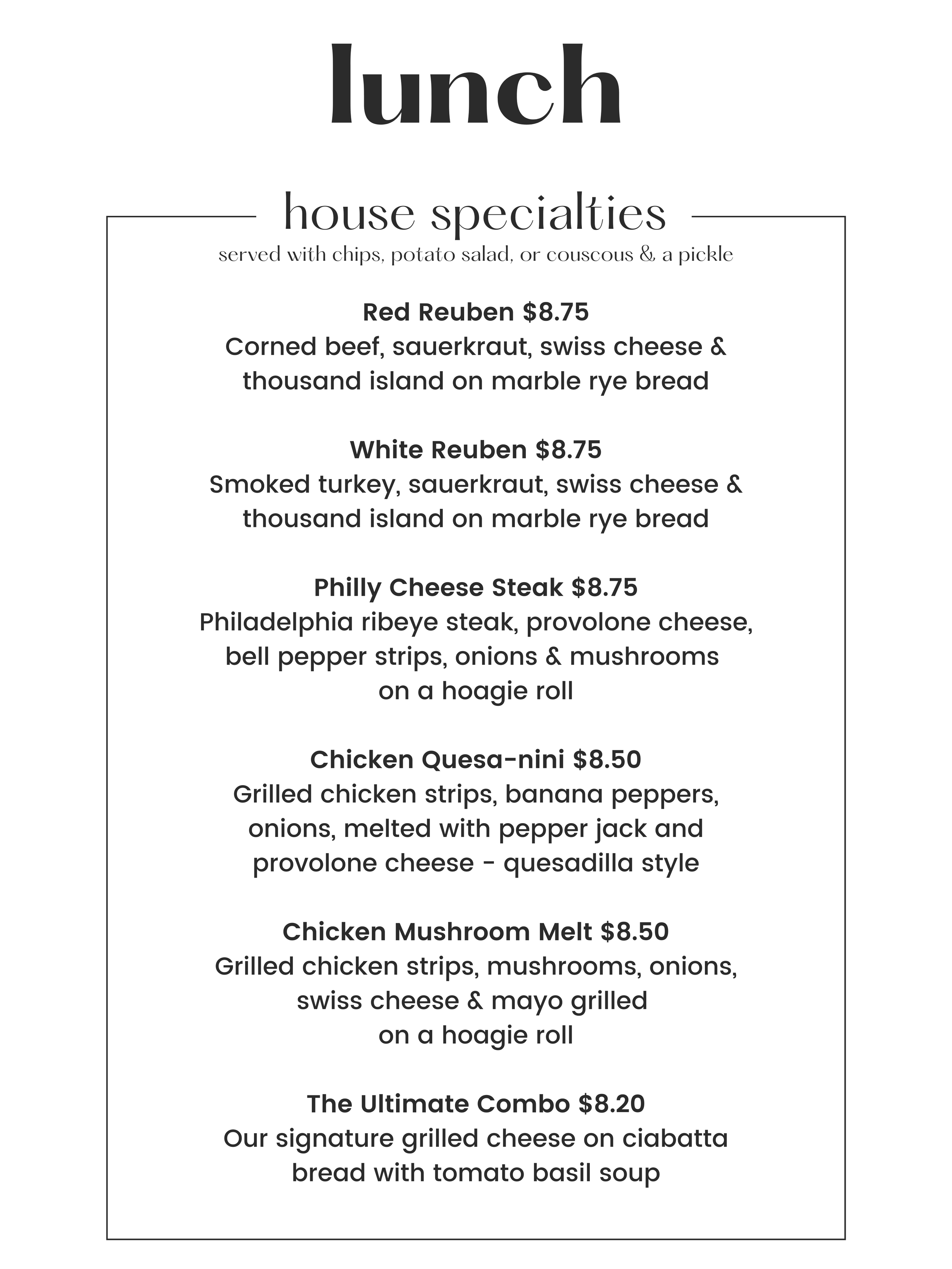 Menu — The Hub Coffee House + Cafe