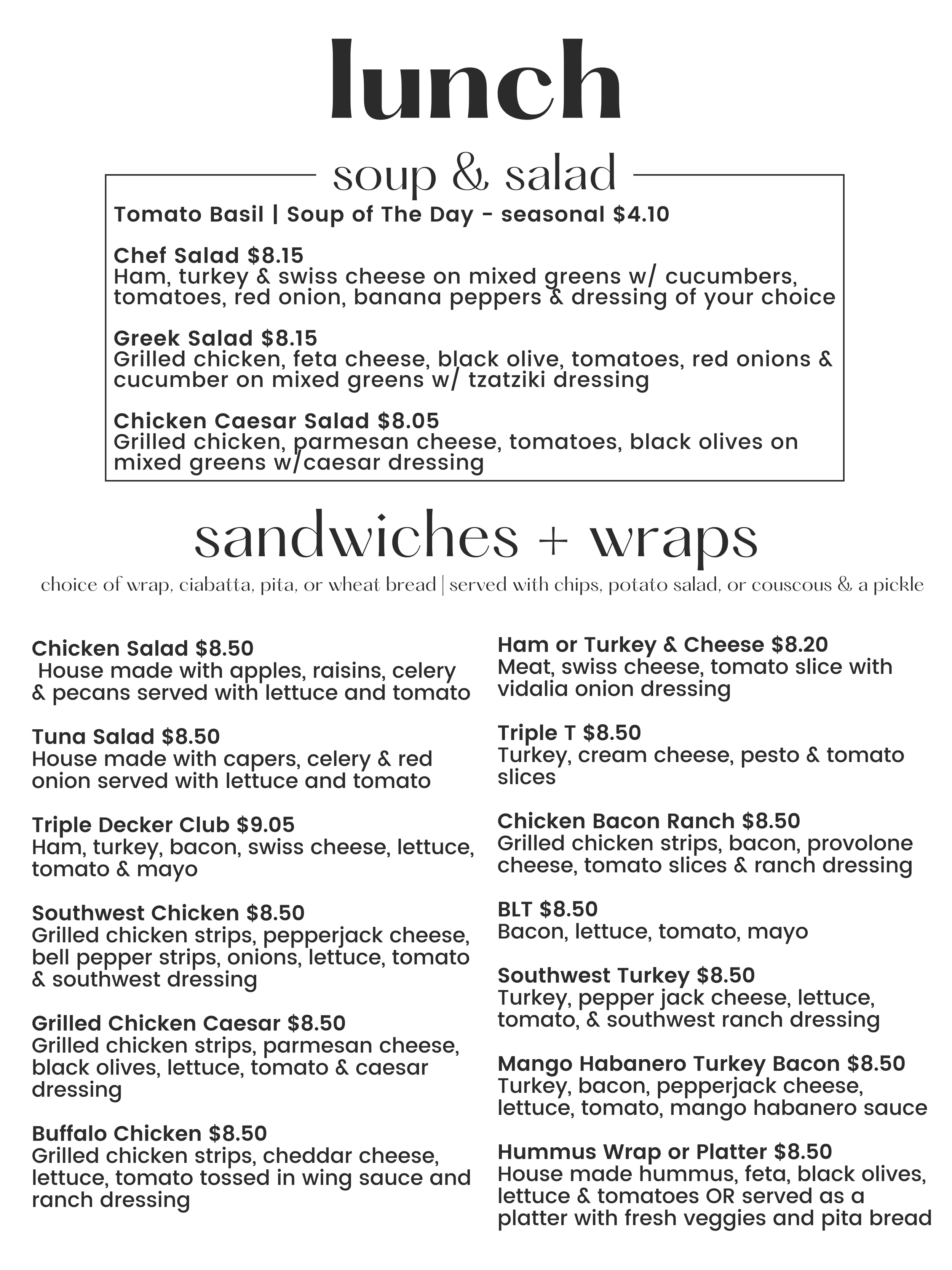 Menu — The Hub Coffee House + Cafe