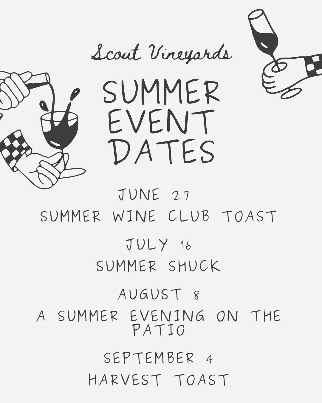We invite you all to join us, and bring friends! Save the date for our upcoming Summer Events at Scout ☀️