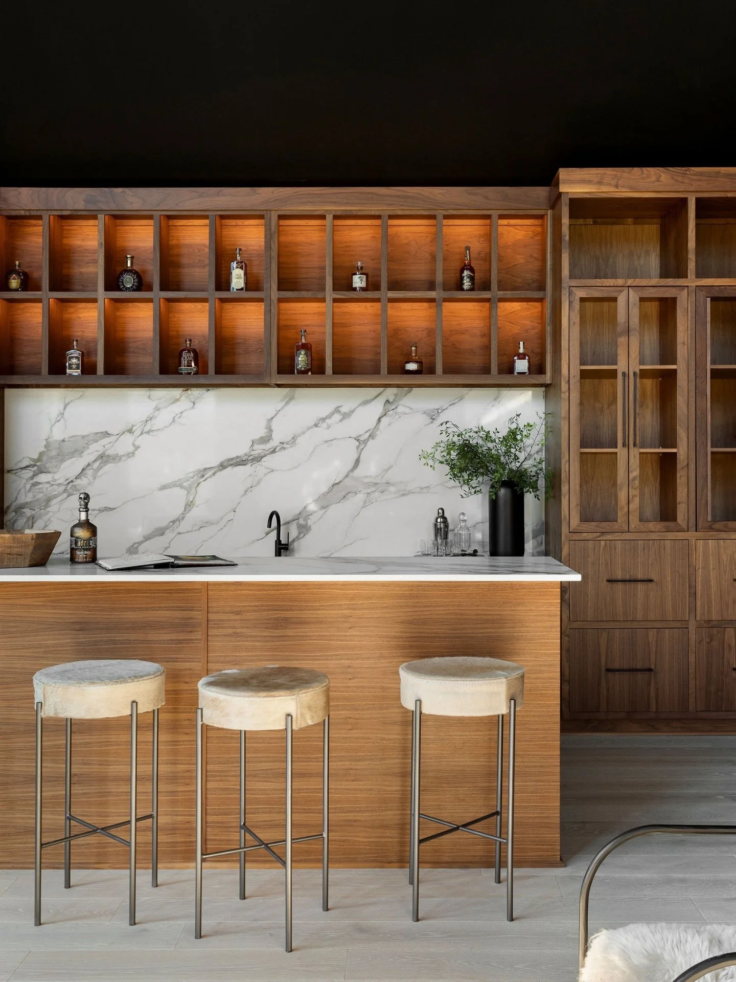 the club room at project #blackberry. a space designed purely for entertaining. from the custom walnut bar with lighted liquor display cubbies, to the towering vaulted ceiling, and the massive Arcusstone fireplace, there is so much to appreciate abou