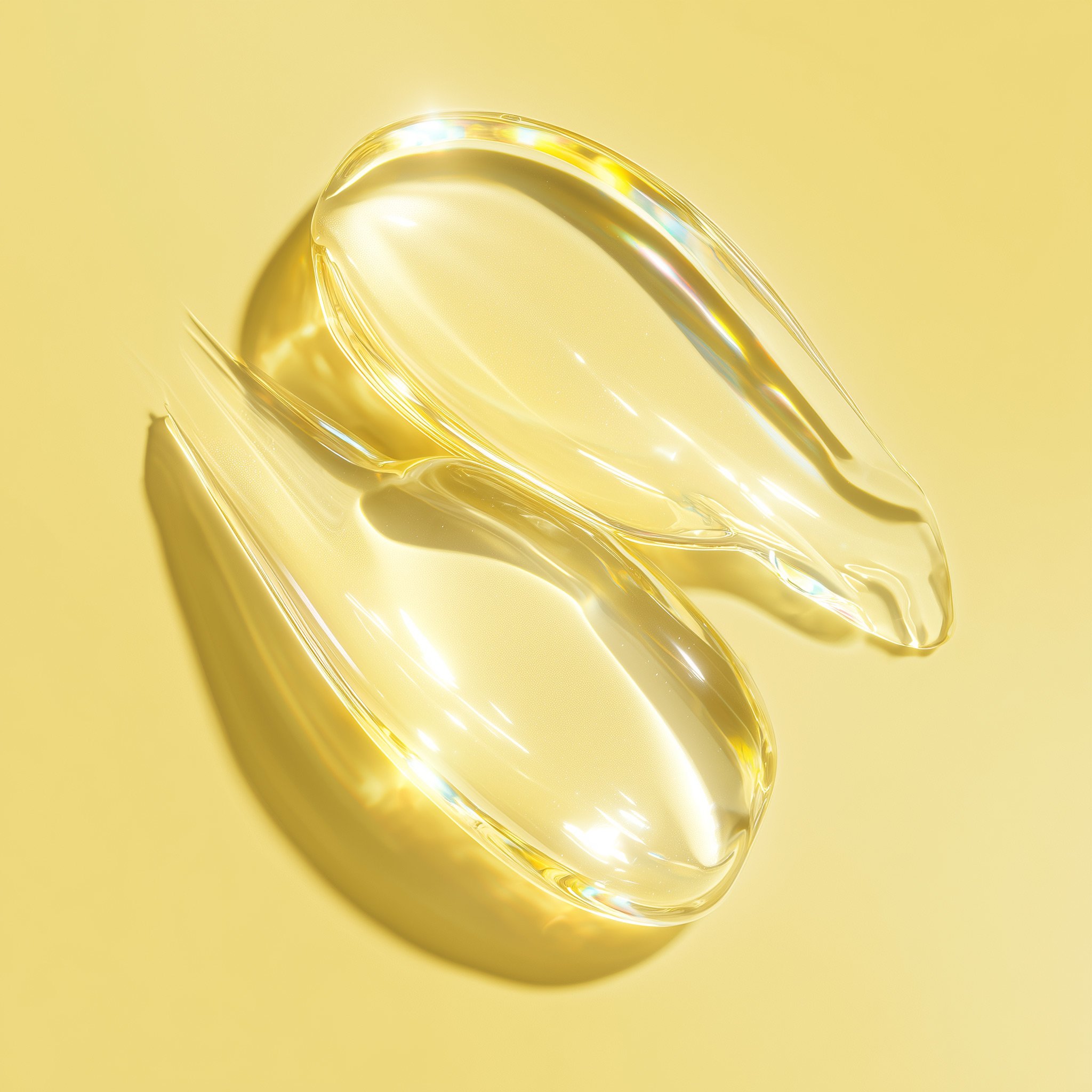 Close-up of a clear glass object and reflections on a silver surface with light shadows.