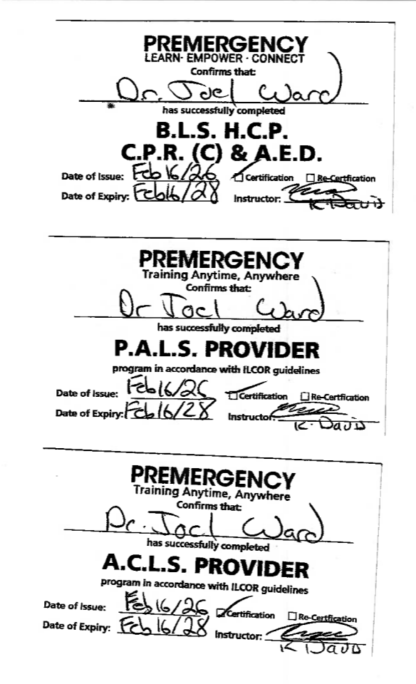Dr Joel Ward - ACLS PALS BLS FEB 2026