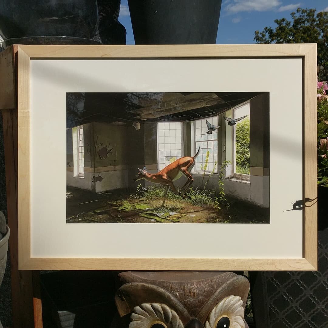 Another really nice art print by Josh Keyes, framed in @larsonjuhl Cranbrook solid maple wood frame and Rising Antique white mat