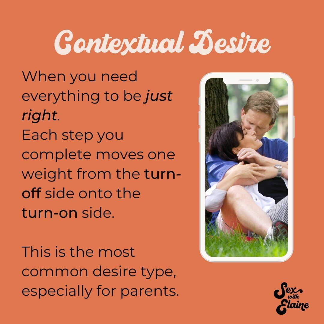 Contextual desire

If you're a parent or are easily distracted, you likely fall into this type of seggsual desire.

Contextual desire is when you need everything to be just right.

Each step you complete moves one weight from the turn-off side to the