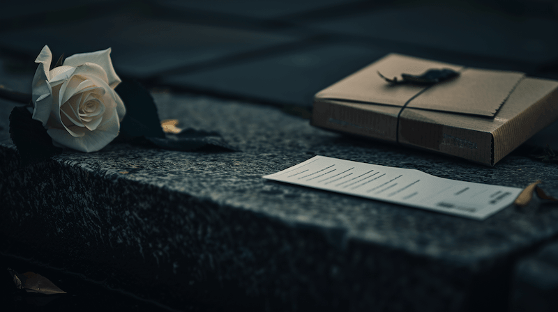 Sealed envelope and documents on a dark stone surface with classical columns in the background — distributing withdrawal notice to the correct USCIS office