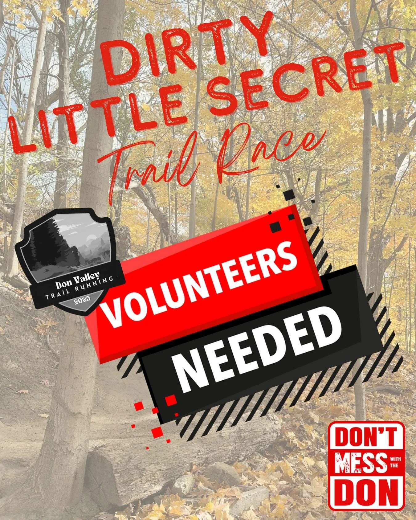 DMWTD needs volunteers for our Dirty Little Secret Trail Race on November 1st. The race π‍βοΈ starts and finishes at our container hub at the Loblaws trailhead. Volunteering is from 9 am to 12:30 and includes lunch.
99.9% of DMWTD programming is