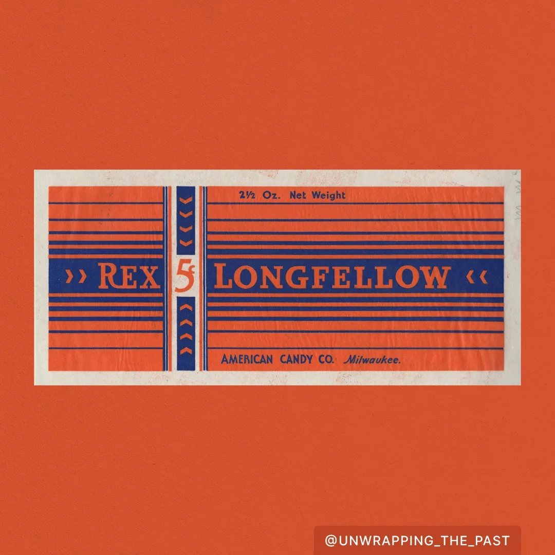 Rex Longfellow by American Candy Company
.
.
.
#1930s #1930sdesign #1930scandy #design #designhistory #advertisinghistory #candy #wrappers #candywrappers #vintage