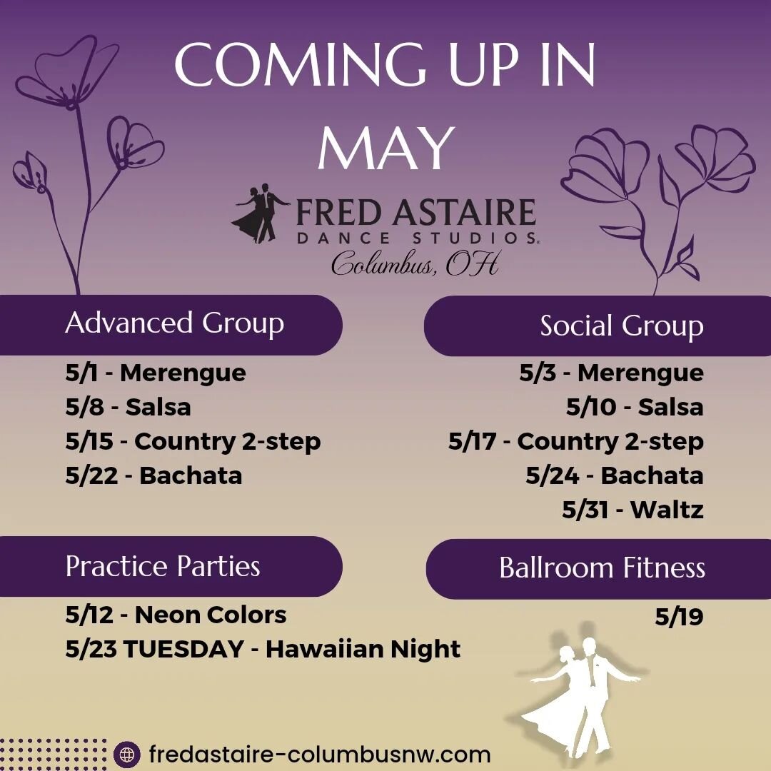 Are you prepared for the excitement that is MAY!?! SAVE this post so you can keep us with everything going on! 

We have been so excited for what we've planned this month and we want you to join us! Social and advanced group classes are going, we've 