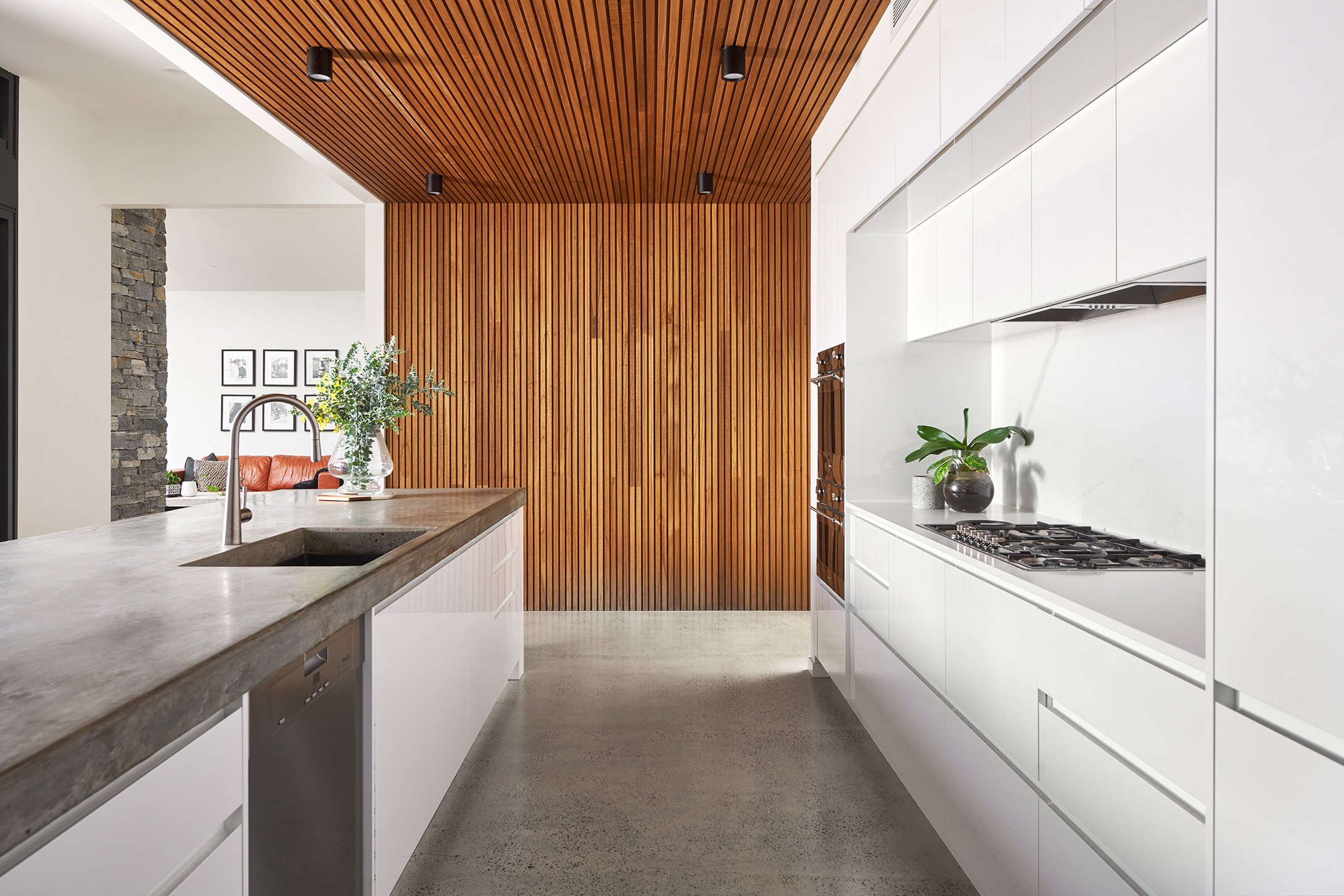 Modern kitchen with concrete benchtop