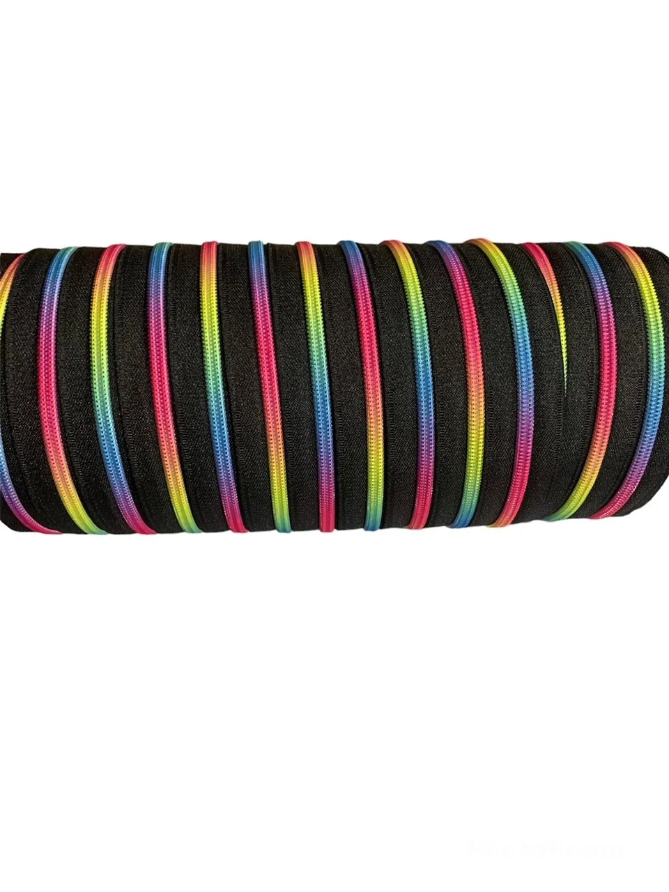 Bright Rainbow on Black Zipper Tape - #5 Nylon Coil Teeth