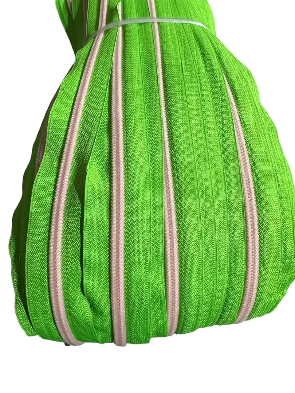 Pink on Green Zipper Tape - #5 Nylon Coil Teeth