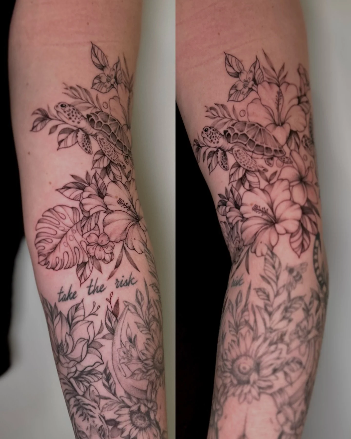 sea turtles &amp; tropical botanicals. 

a continuation from this forearm sleeve, 
which was also done by me - over two sessions.

thanks for the trust as always, paige!