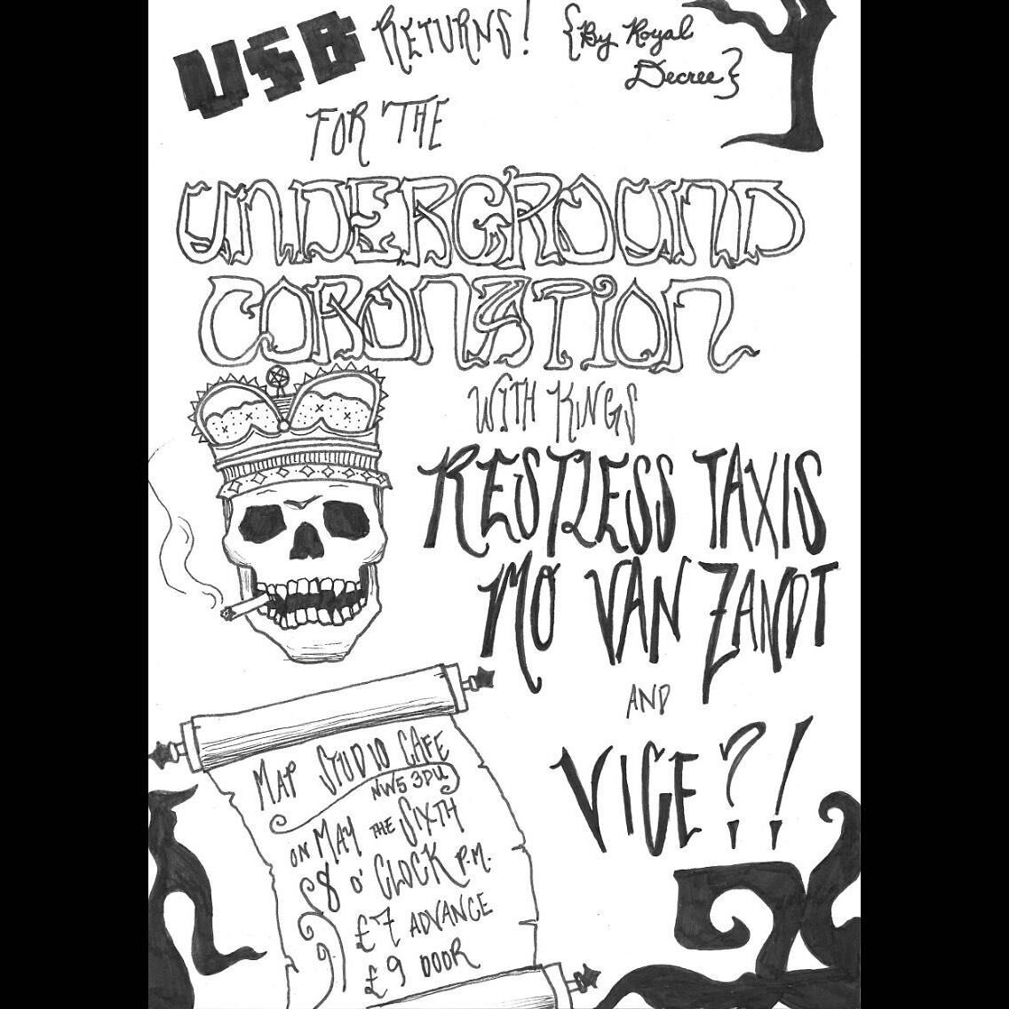 USB is back baby 👑🌐

May 6th we&rsquo;re saying a royal🖕🏾to the coronation &amp; crowning the kings of the Underground. 👑

Pull up to @mapstudiocafe and witness the coronation of Restless Taxis, Mo Van Zandt &amp; Vice?!. 

Tickets link in bio o