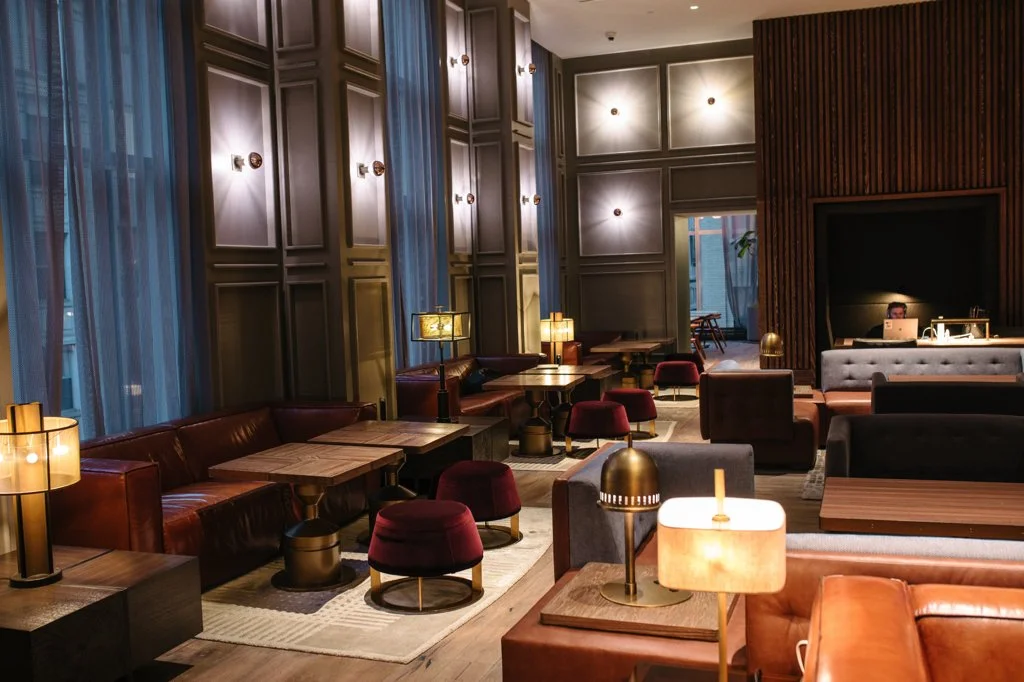 Interior view of the cozy lounge at 19 Dutch Sky Lounge, a premier spot for private work dinners and corporate events in NYC’s Financial District.