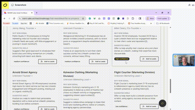 detailed look at inside the leads database inside Architect that shows list of leads and detailed research for each lead