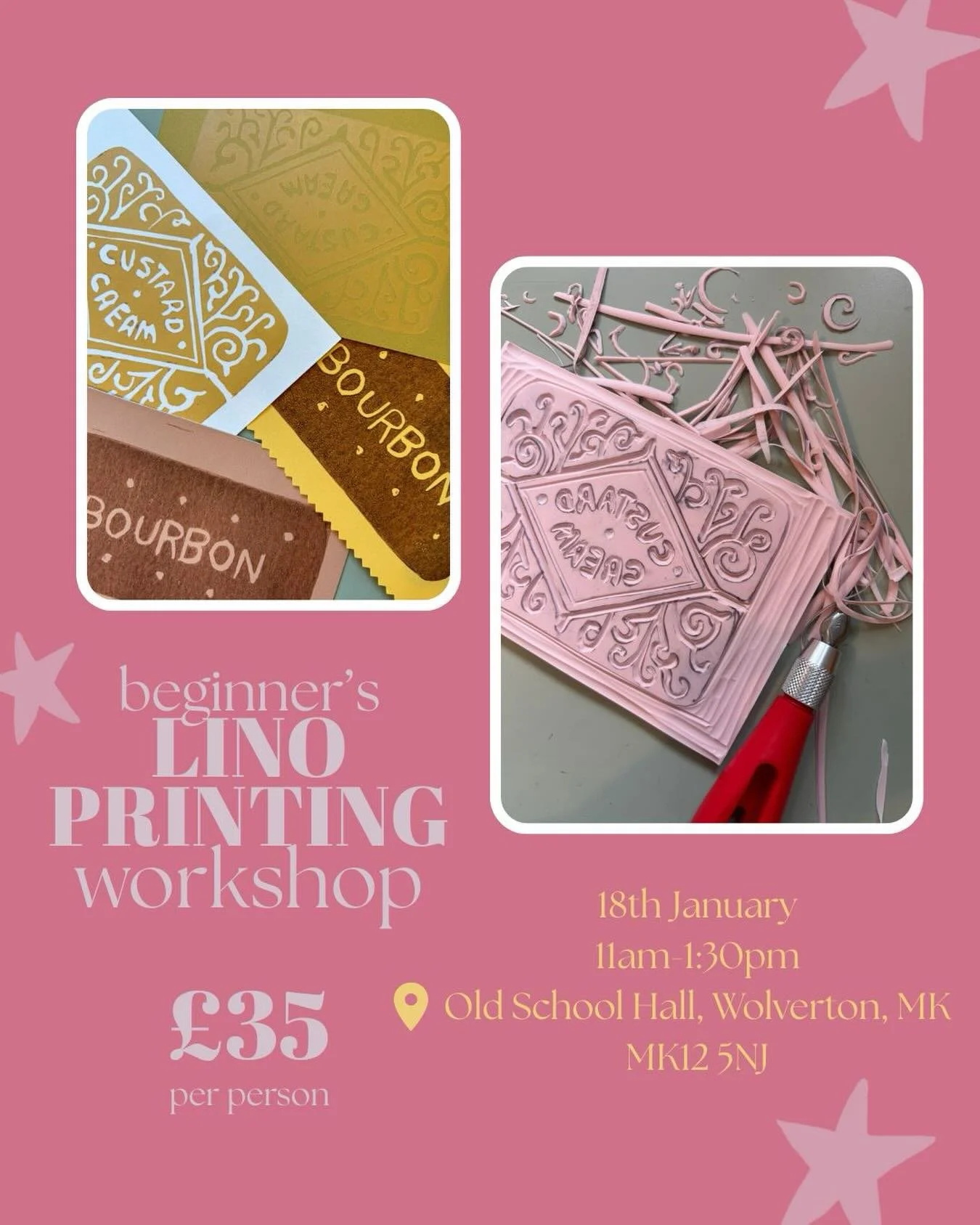 Looking to try out a new hobby in the new year? Join us for our beginner&rsquo;s Lino printing workshop at @oldschoolwolverton on 18th January!

During the session, you will be able to choose from a range of pre-made designs (or you&rsquo;re welcome 
