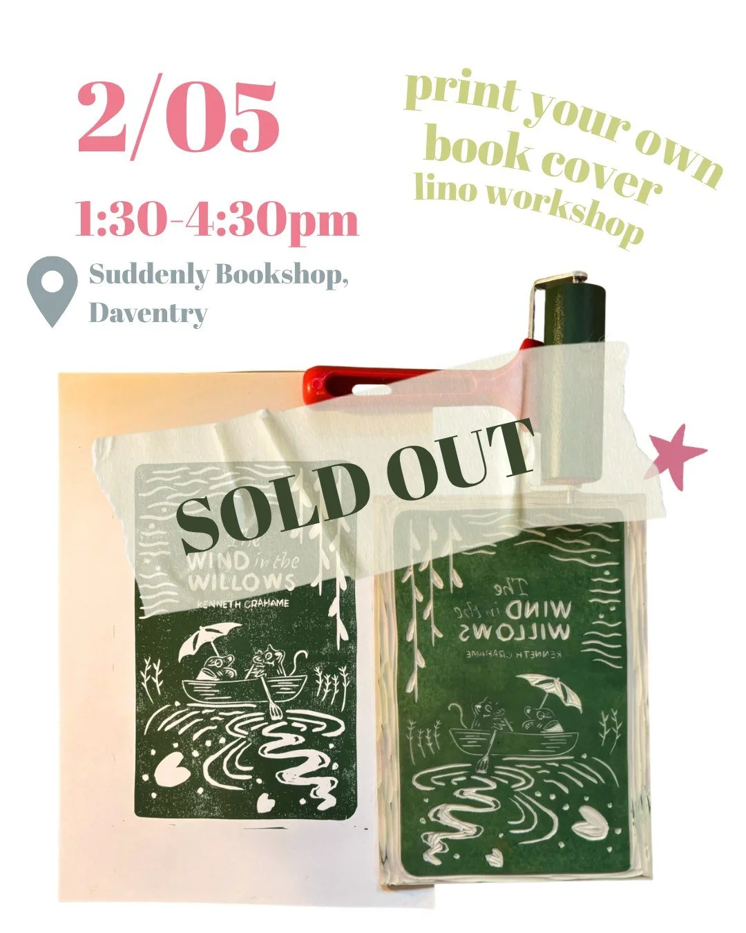 Our first Lino Book Cover workshop at Suddenly Bookshop has sold out! Thank you so much to everyone who brought a ticket, I am blown away by the response to this!🥰

Due to popular demand, we have now added a second date on 23rd May. In this workshop