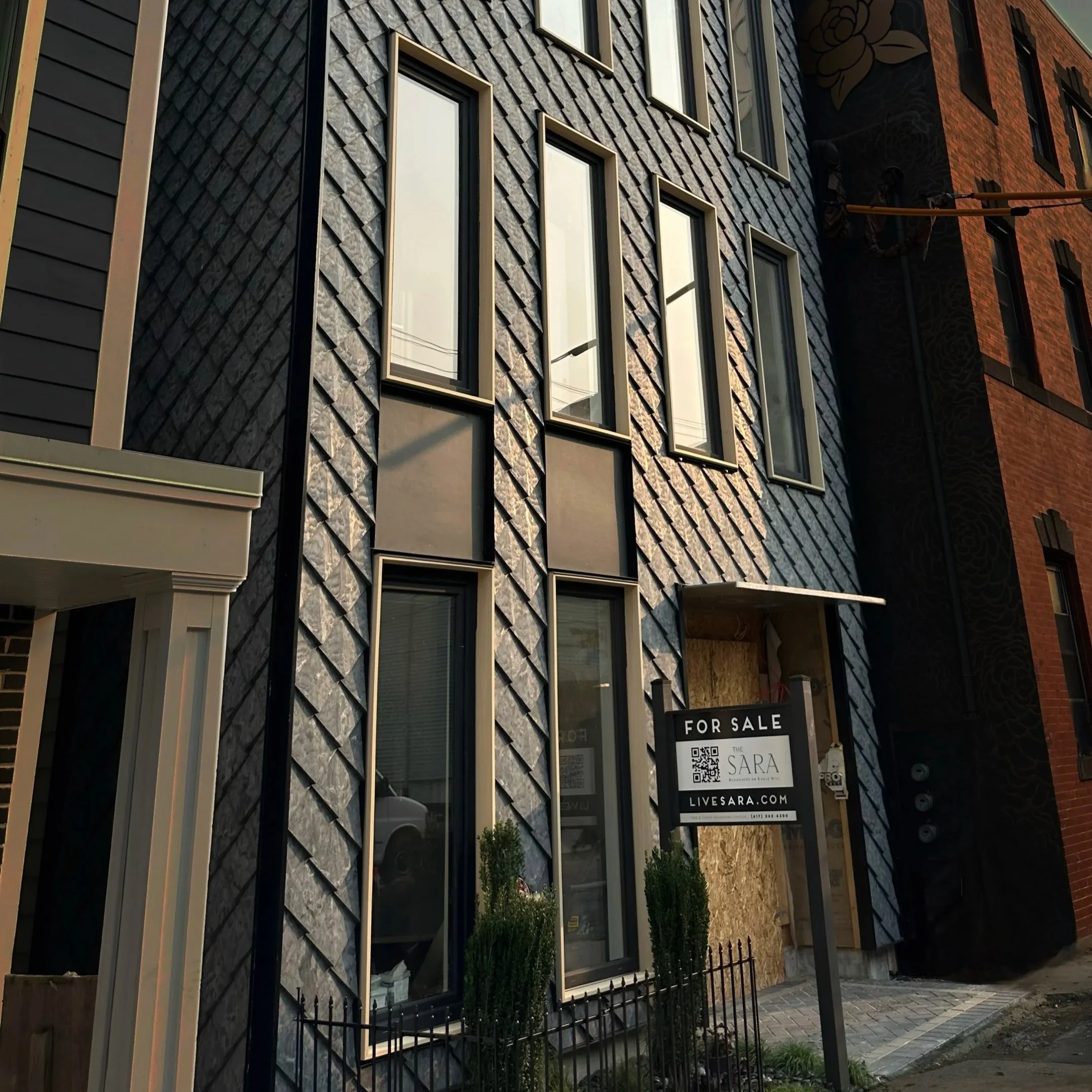 Entrance of The Sara in Boston USA cladd with Pretty Plastic's First One tiles