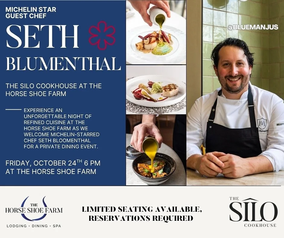 Experience an unforgettable night of refined cuisine at The Silo Cookhouse at The Horse Shoe Farm as we welcome Michelin-starred Chef Seth Blumenthal @bluemanjus for a private dining event, joined by his partner Chef Camila Olarte.

Together, they wi