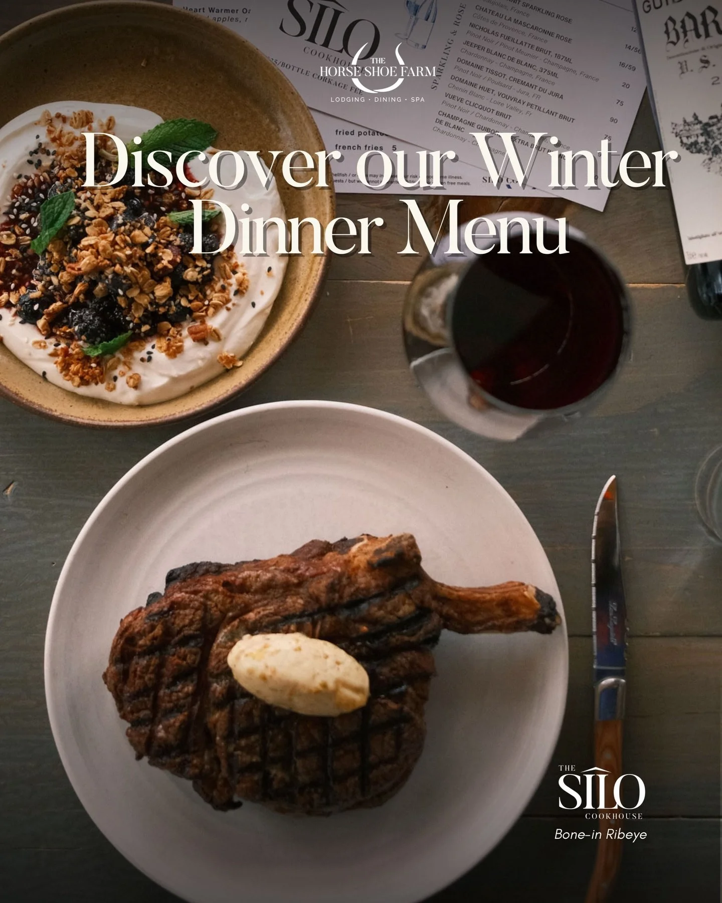 Winter evenings at the Silo Cookhouse are meant to be shared &mdash; warm light, unhurried conversation, and dishes created with quiet intention.

Our Bone-In Ribeye for Two is a celebration of that spirit: thoughtfully sourced, perfectly prepared, a