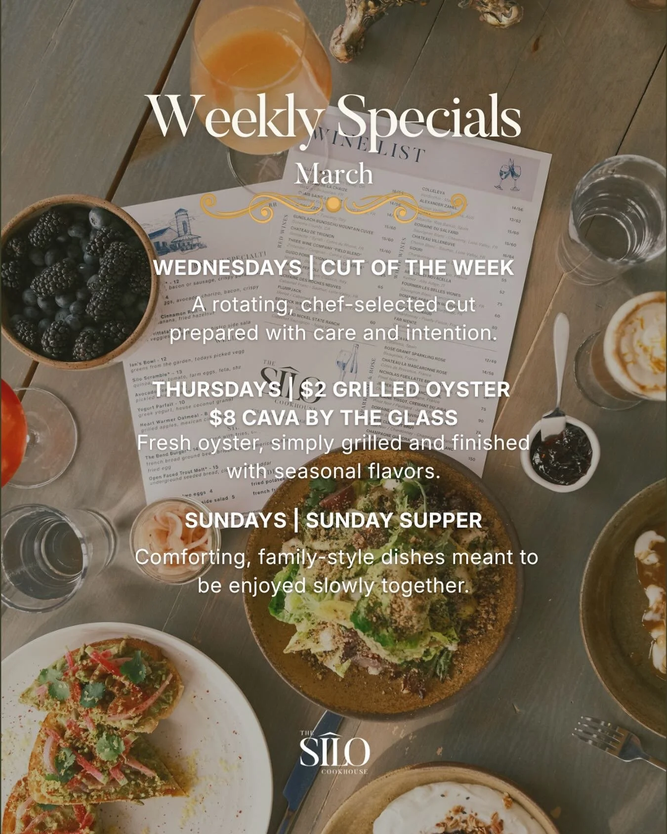 New weekly features are on the table ✨
From Cut of the Week and $2 grilled oysters to Sunday Supper, there&rsquo;s something special waiting for you. 🦪🍷

Check our stories for all the specifics, details, and any updates!