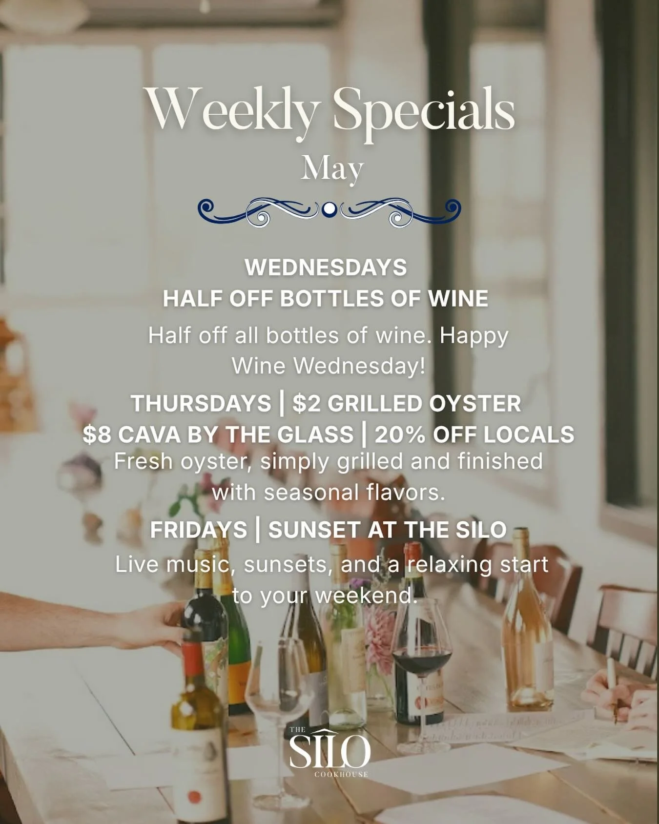 Happy May! Specials all week long at The Silo Cookhouse