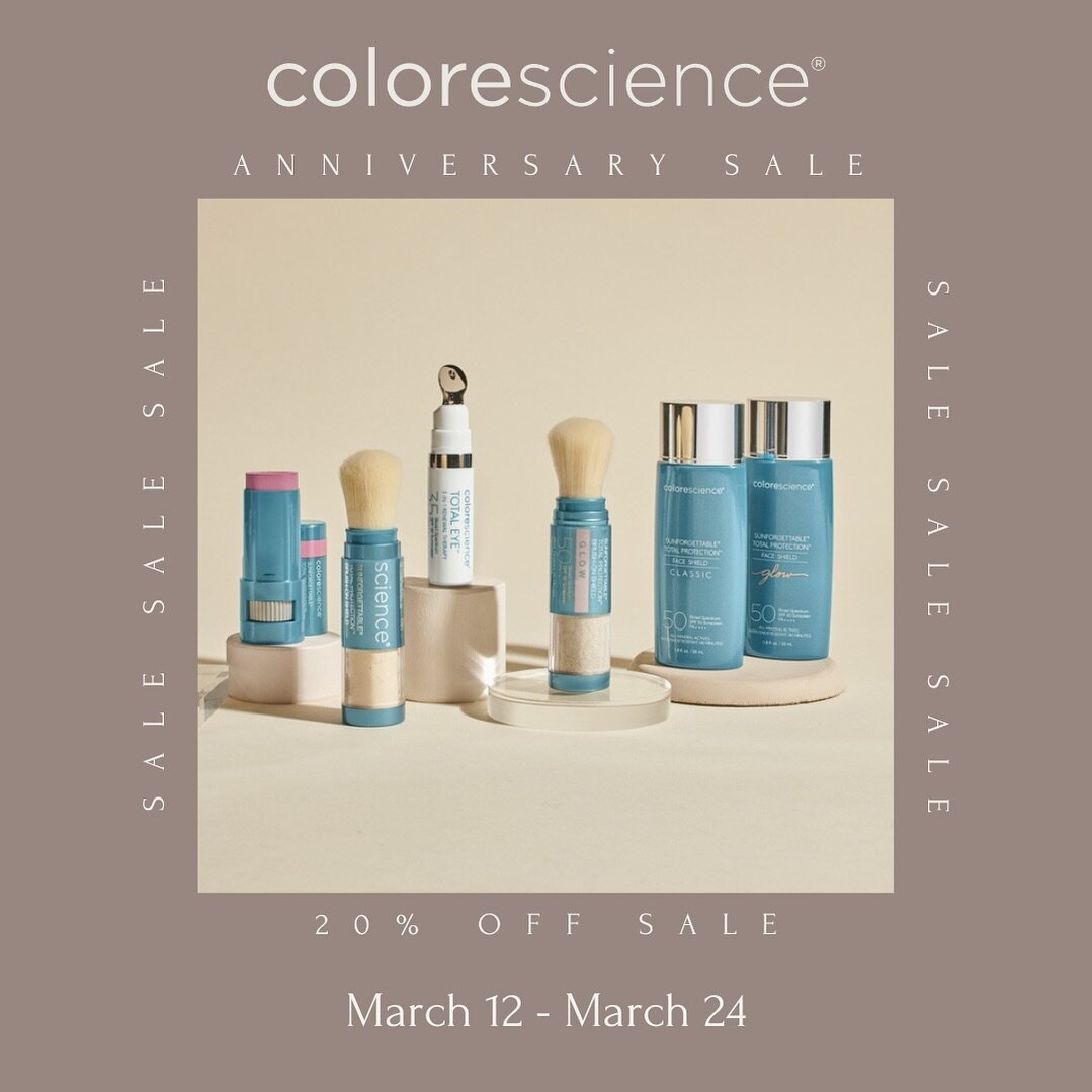 Colorescience Anniversary Sale at Afterglow ✨

Take 20% OFF all Colorescience in the shop and online through the Afterglow shop - link in bio or go to AfterglowSkinHealth.com

Use code: 20OFF  online. 

Happy shopping!