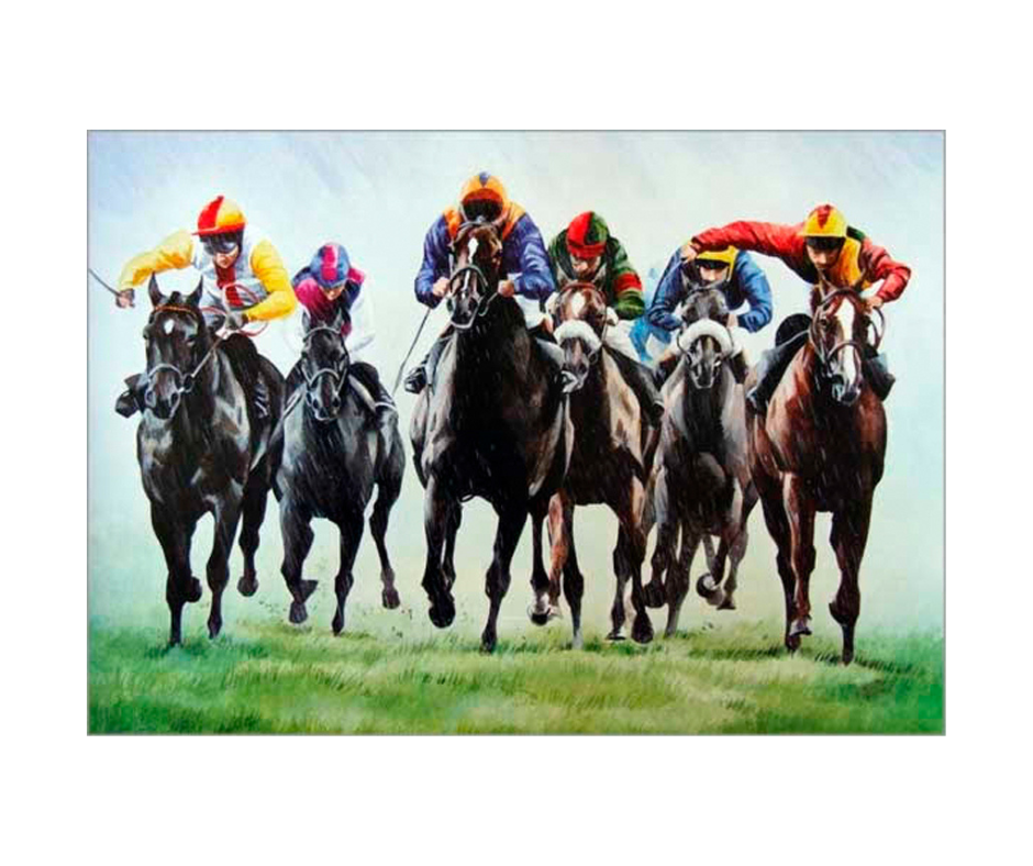 Art print of racehorses competing, open edition print size 330 x 230 (mm)