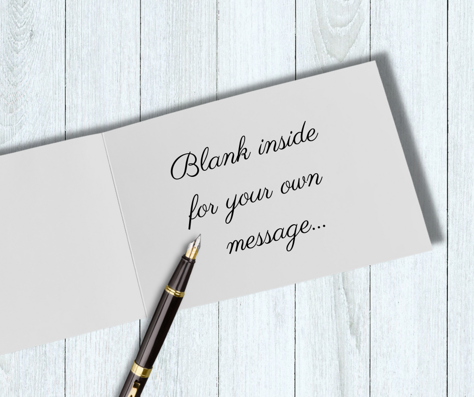 Small opened art card, blank inside for your own message with envelope