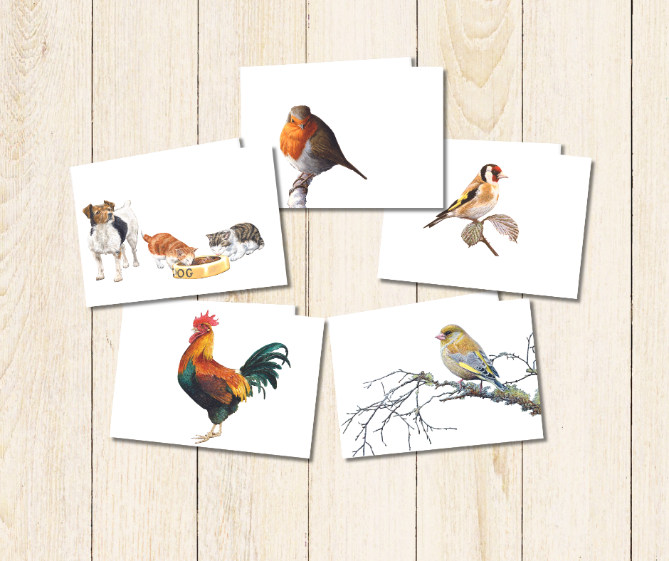 A selection of five small country art cards. Size 11.8 x 9.0 cms, blank inside with envelope