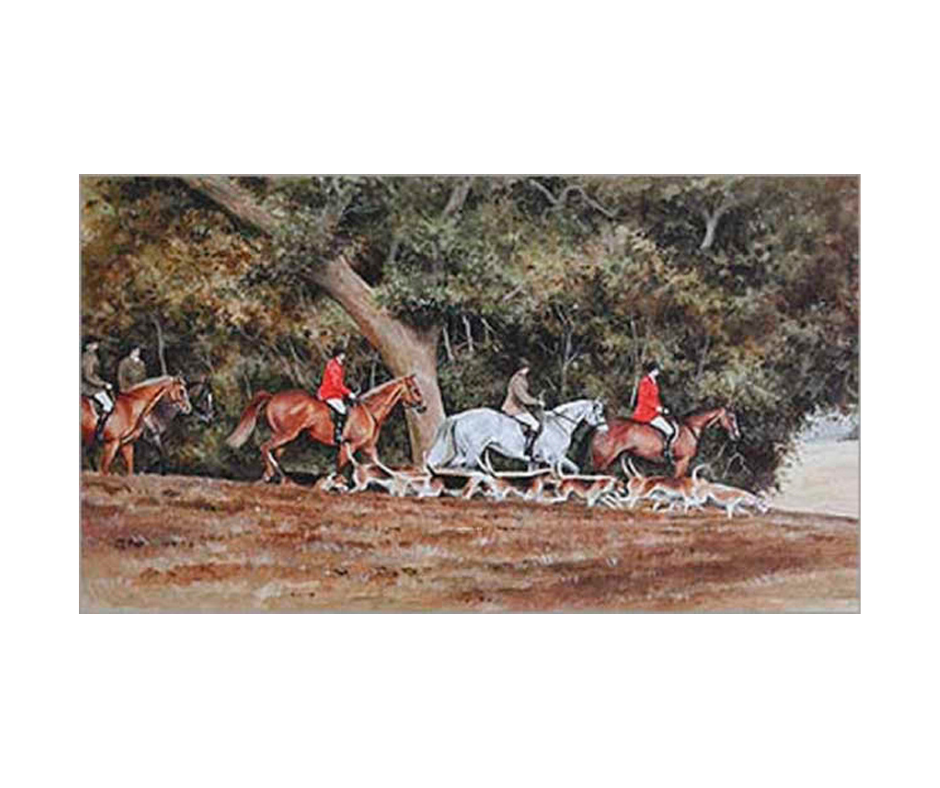 Picture of horses and hounds fox hunting, limited edition print size 350 x 200 (mm)