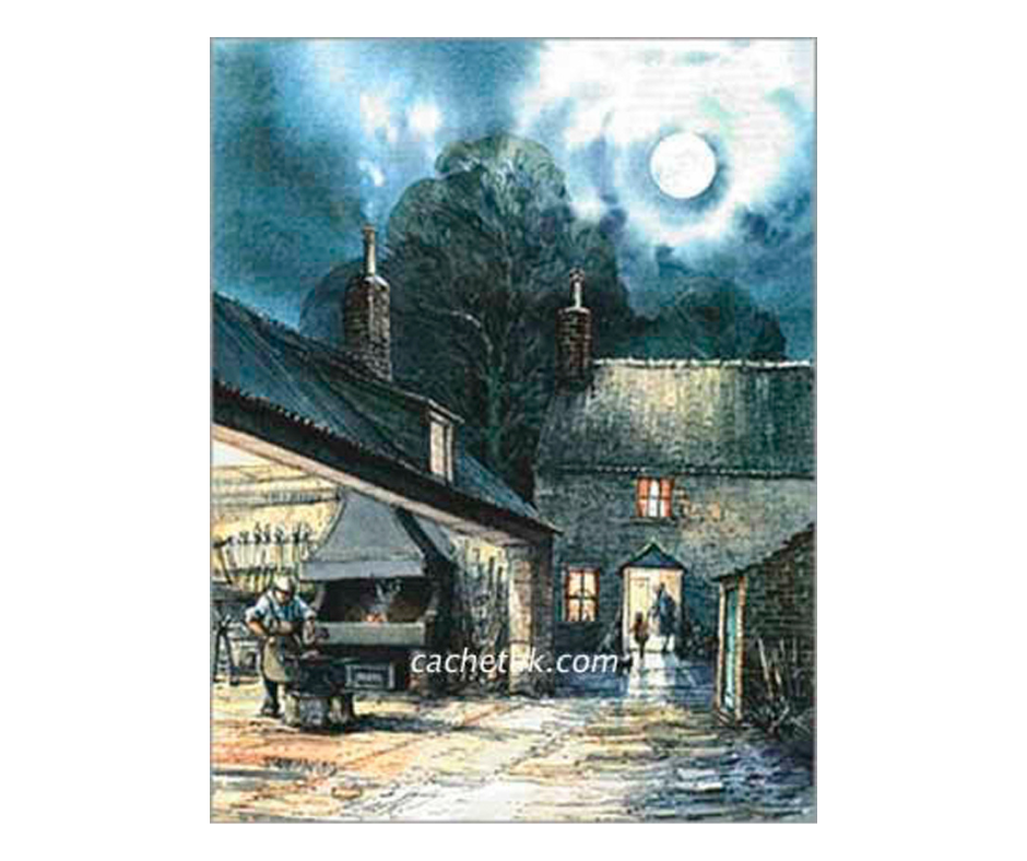 Picture of a blacksmiths shop at night, open edition print size 148 x 195 (mm)