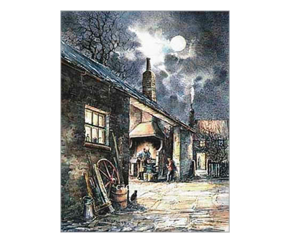 Picture of a moonlit blacksmith’s anvil, open edition print size 148 x 195 (mm)
