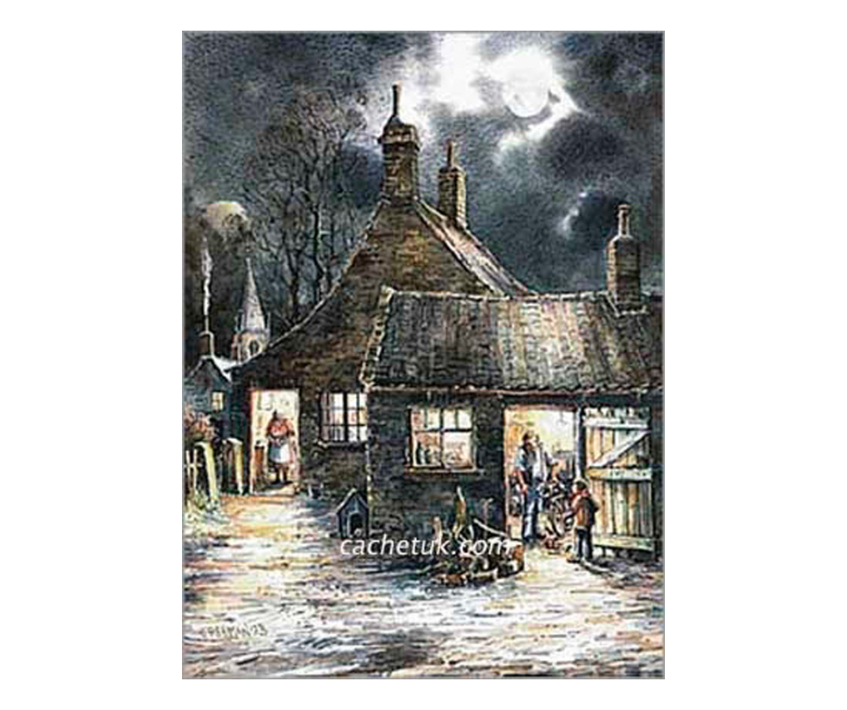 Picture of an old farm house at night, open edition print size 148 x 195 (mm)