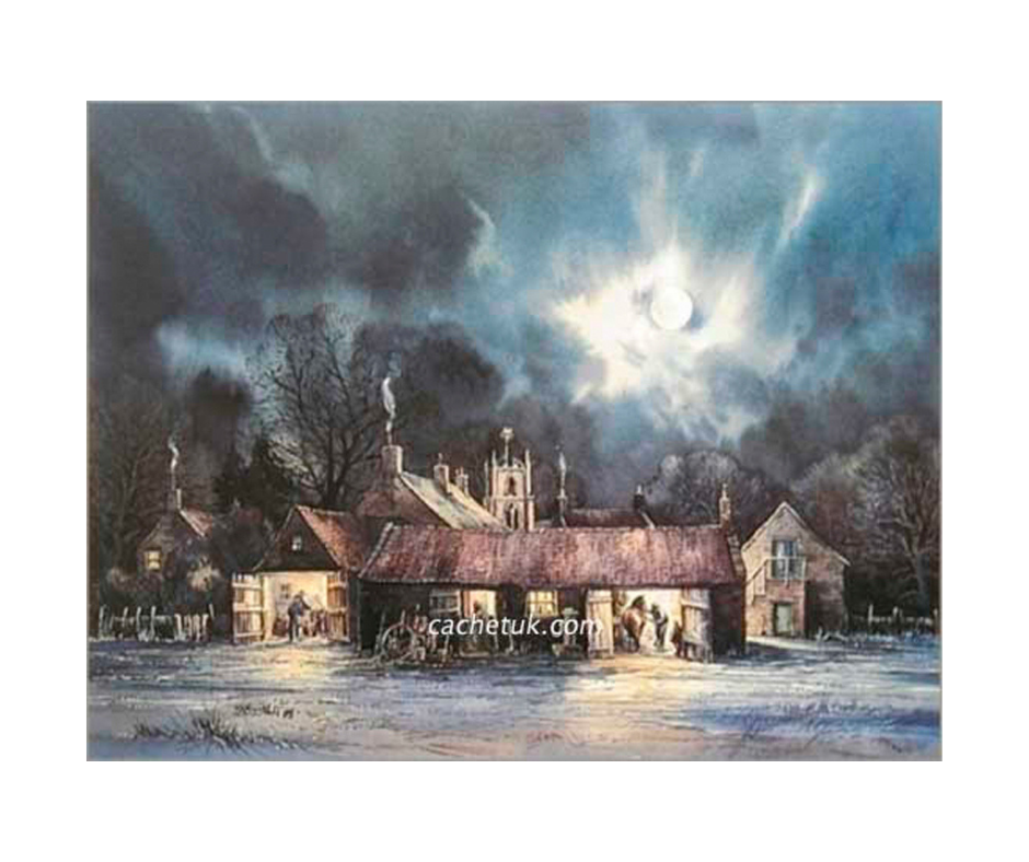 Picture of a farm house at night, limited edition print size 325 x 250 (mm)